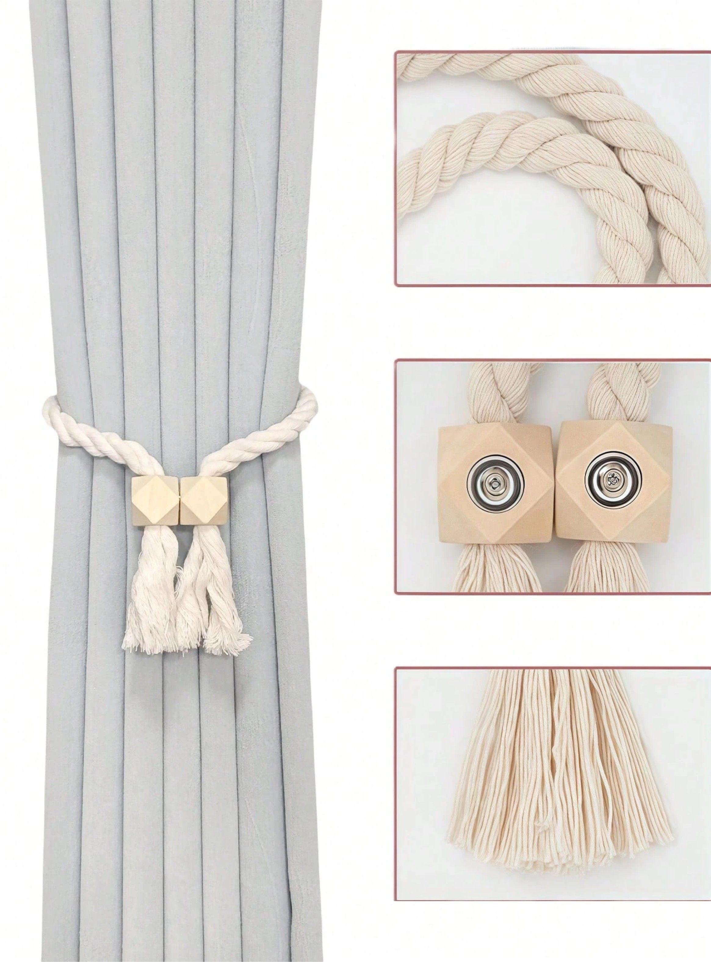 Pack De 02 Sujetadores Magnéticas Para Cortinas Cuerda Beige M6-3
