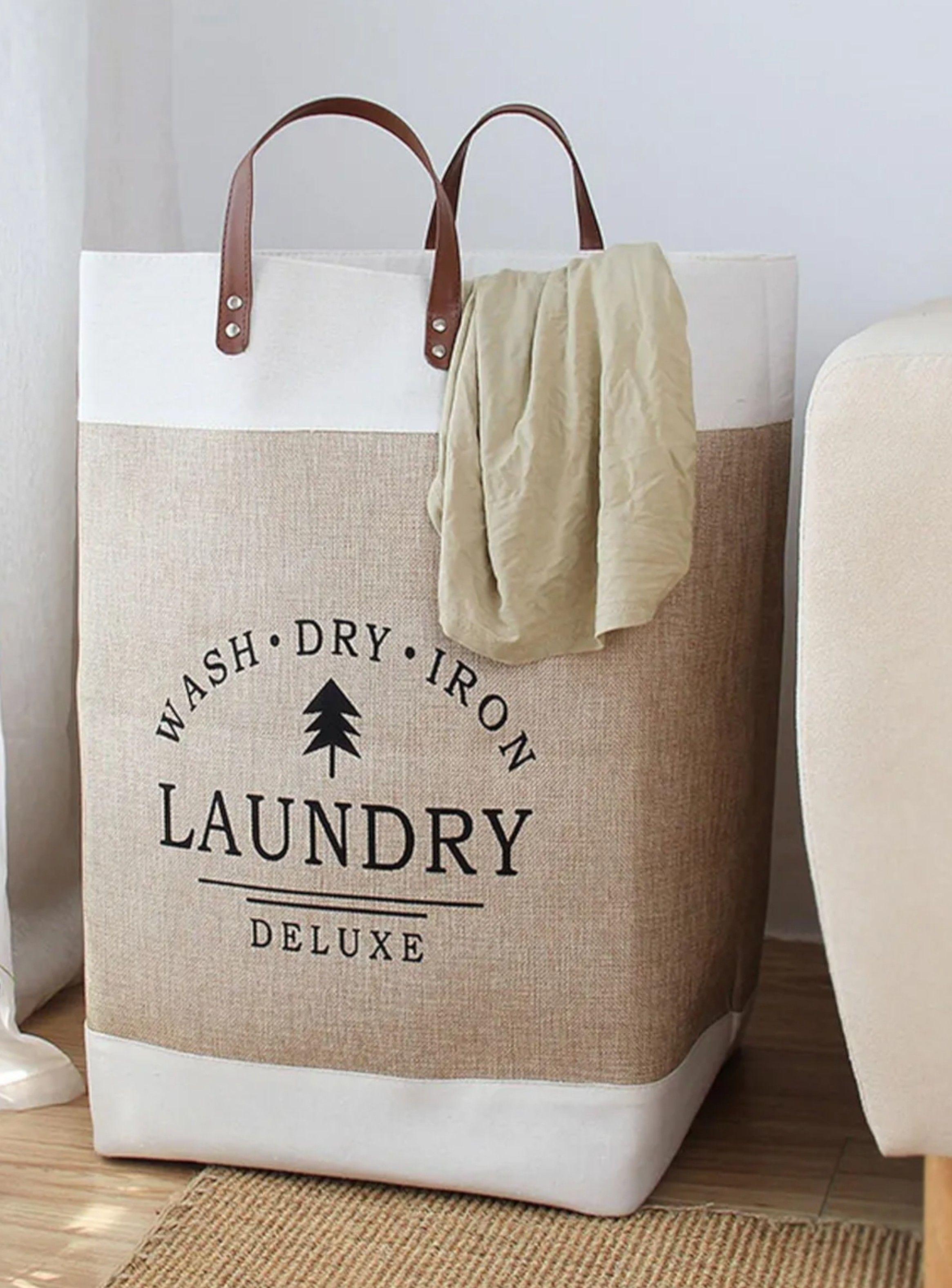 Cesta Canasto para ropa sucia Diseño Deluxe con asas de cuero Marron-2