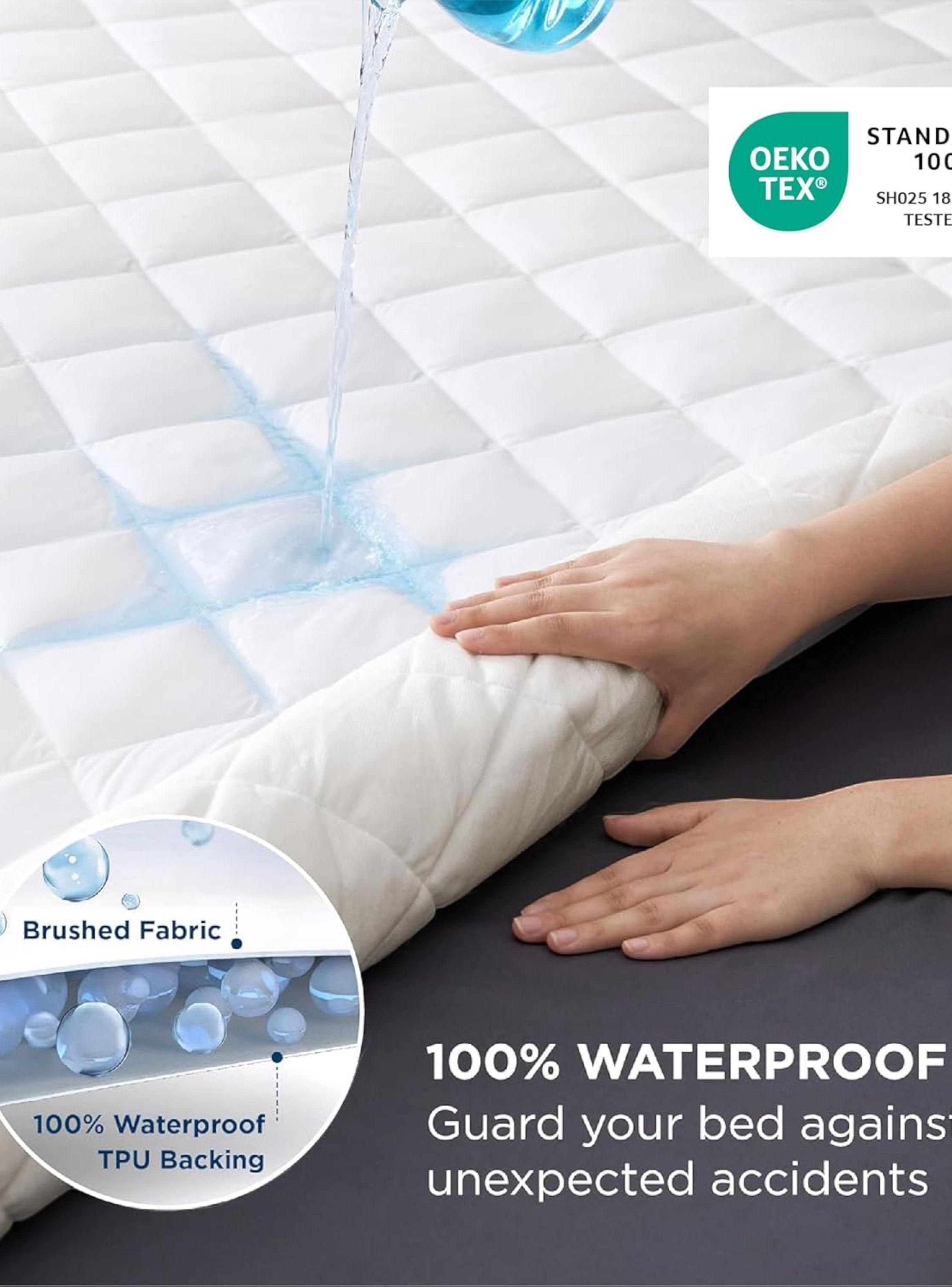 Cubrecolchón impermeable 1.5p + 01 funda de almohada Blanco-3