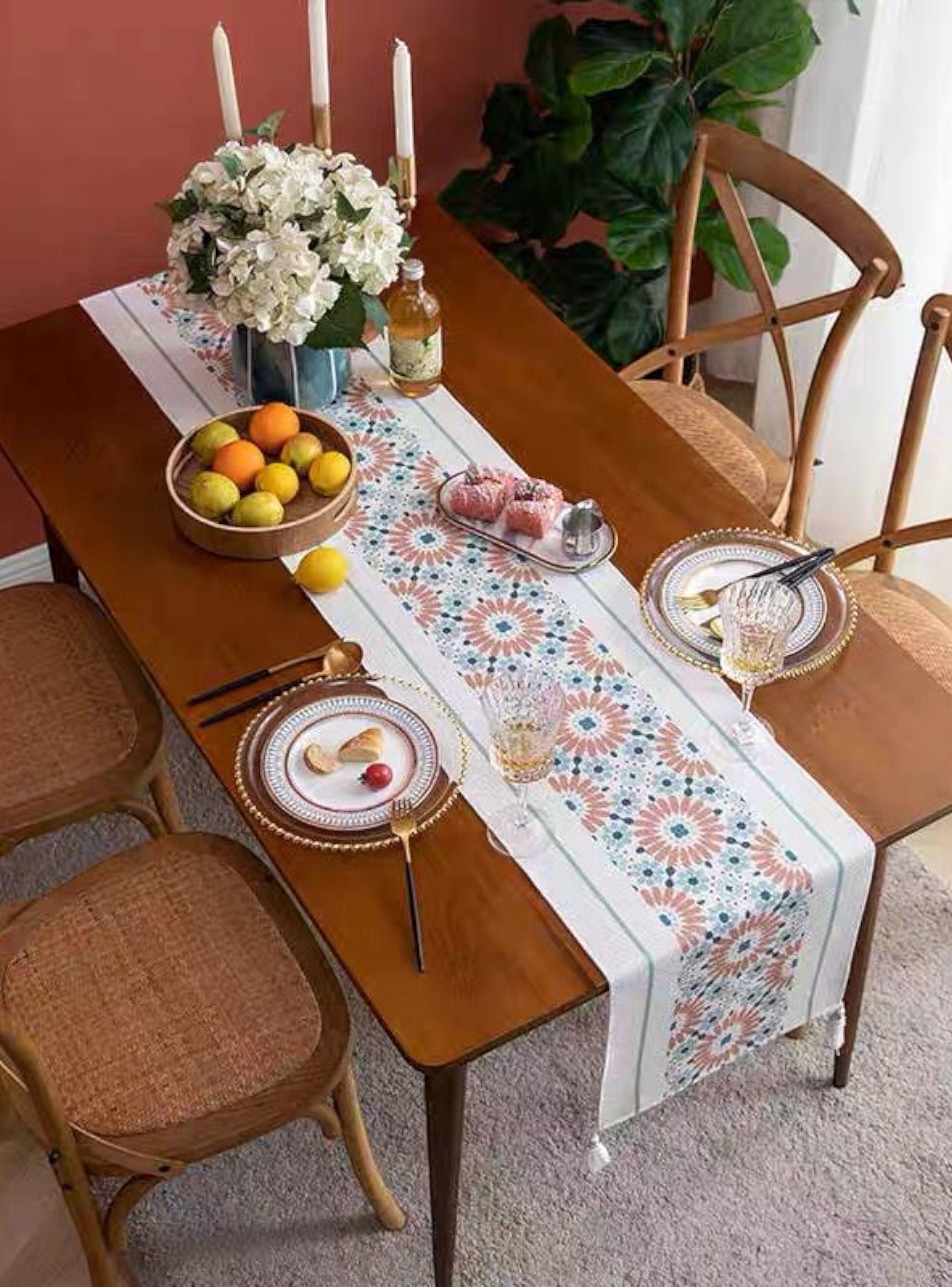 Set de Camino de mesa 35x180cm + 06 Individuales 7 piezas mod08-1