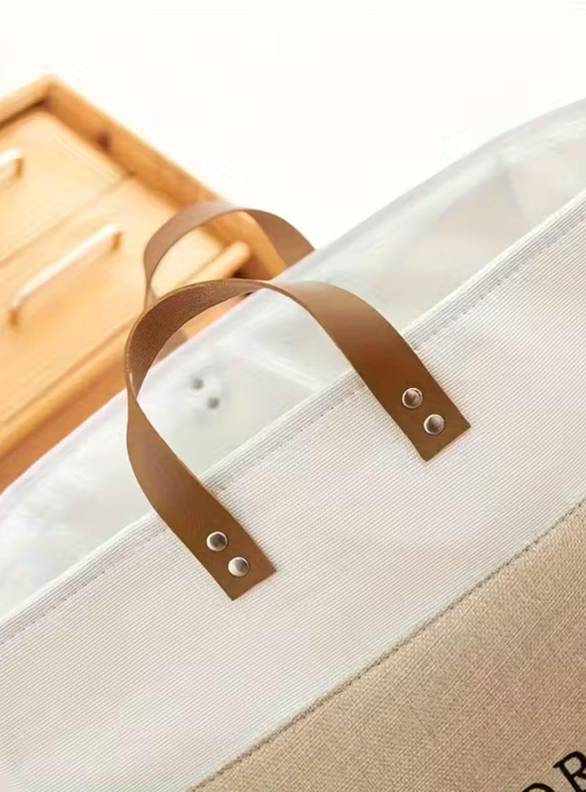 Cesta Canasto para ropa sucia Diseño Deluxe con asas de cuero Gris-4