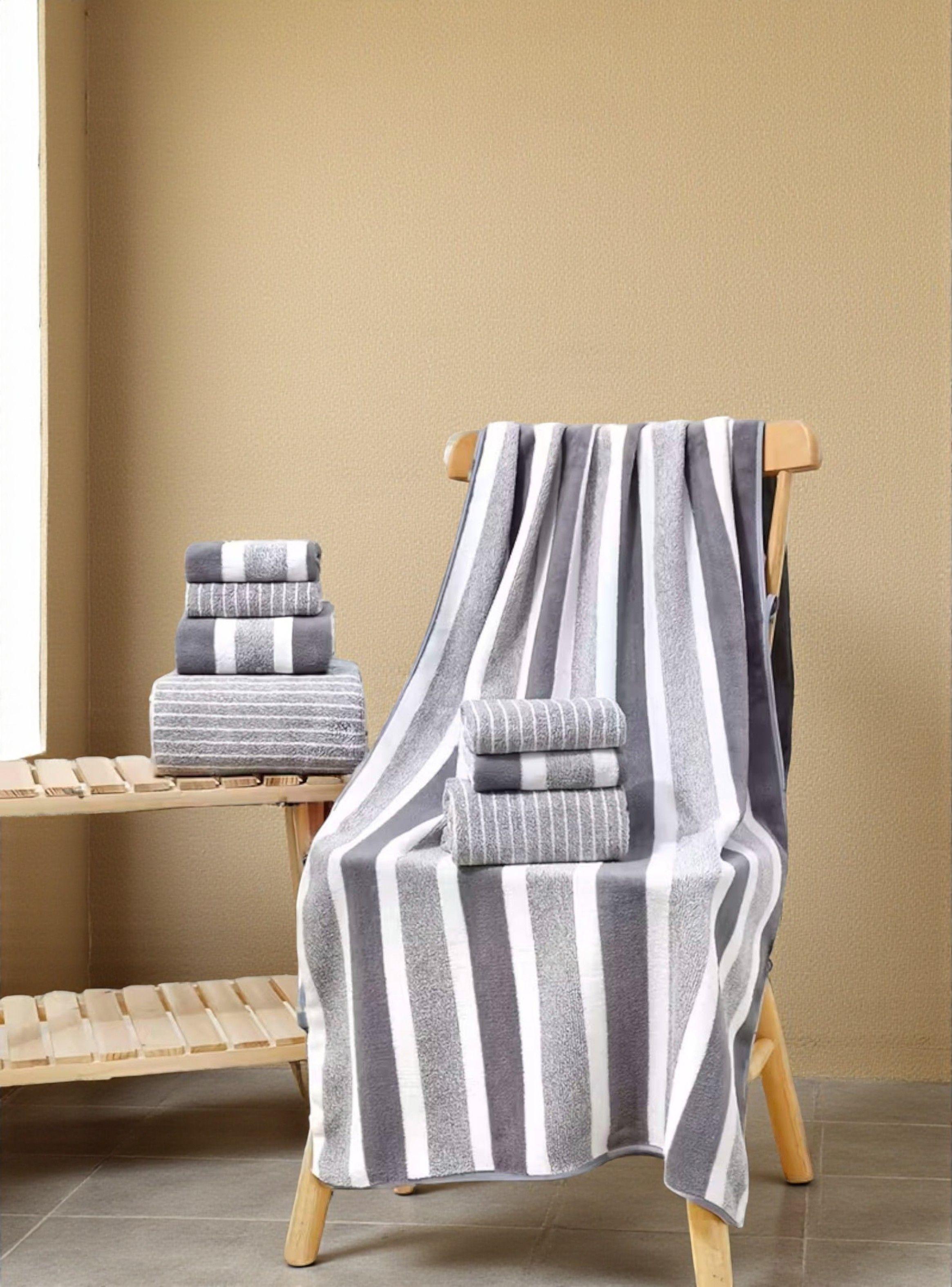 Set de 8 Toallas Rayadas Ultra Absorbentes – Estilo Spa Gris-2