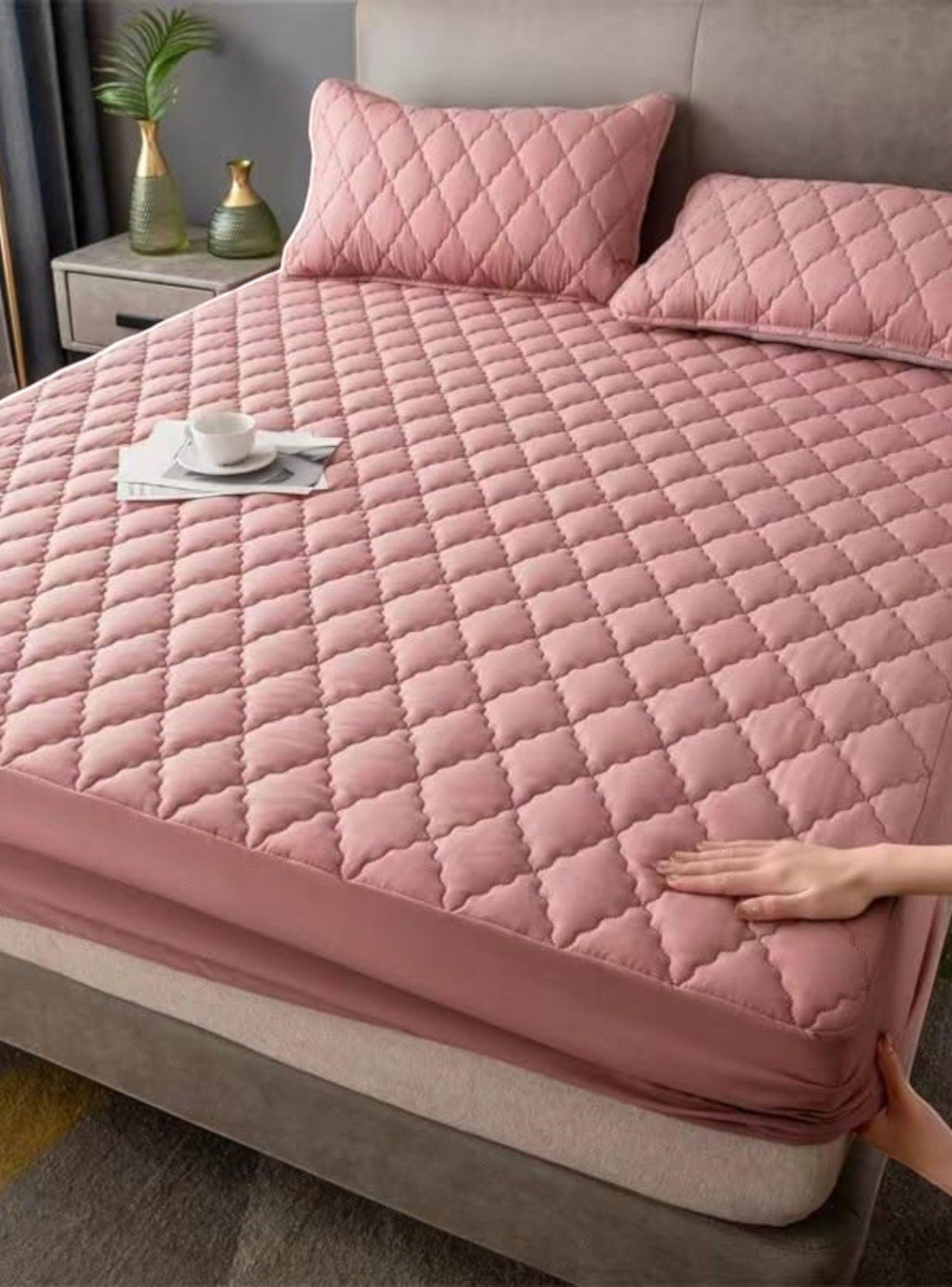 Cubrecolchón impermeable 1.5p + 01 funda de almohada Rosado-4