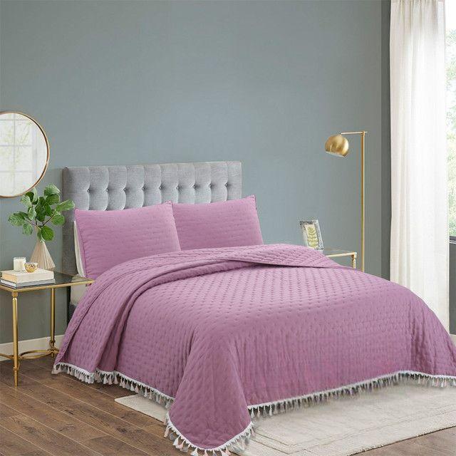 Cubrecama de Algodon King Morado Flecos-0