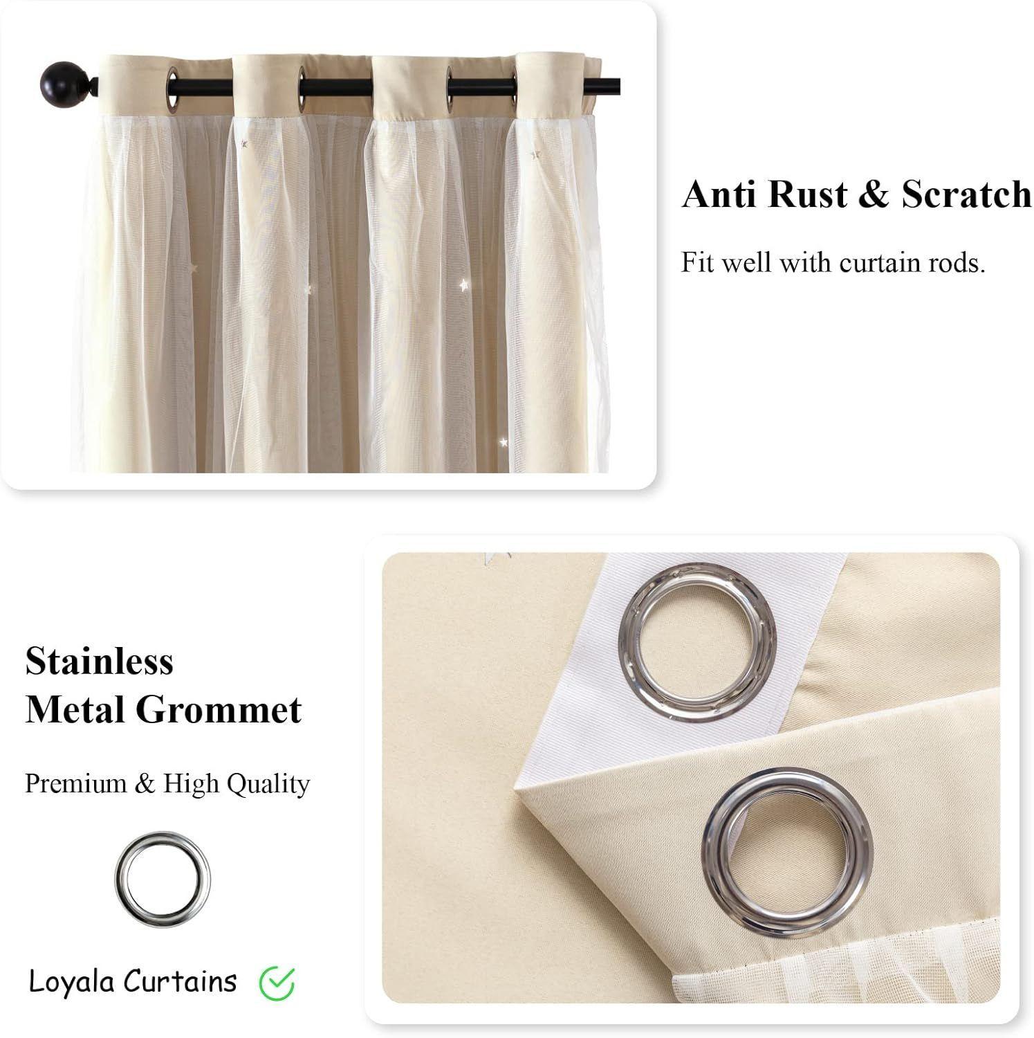 Cortinas Blackout con agujero estrella y Visillo integrado - Beige-3