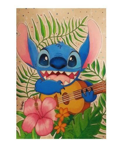 Diamond Painting DIY. Stitch Guitarra y Flores 40 x 60 Cm.-0