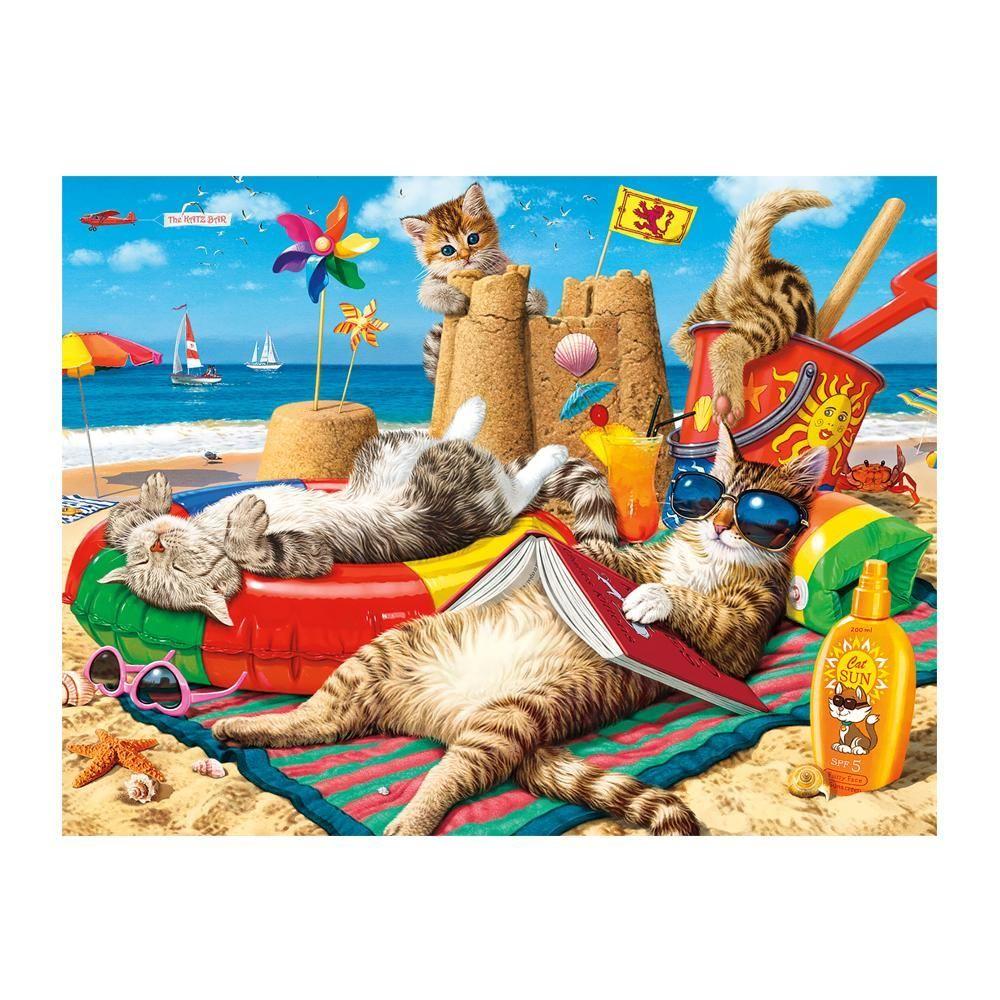 Diamond Painting DIY. Gatitos de Vacaciones en la Playa. 40 x 32 Cm.-0