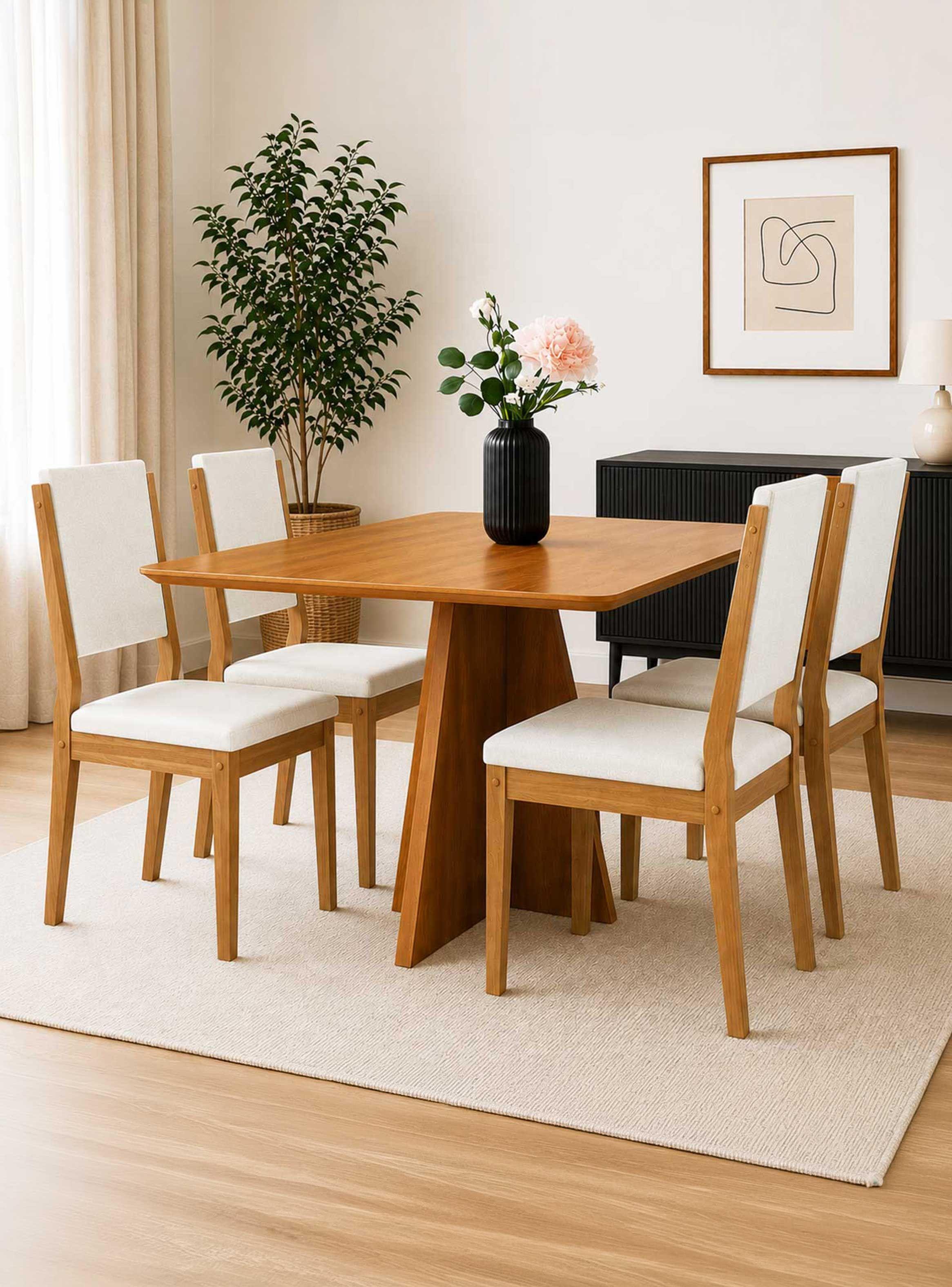 Juego de comedor 4 sillas Suspiro 1 2 Beige-0
