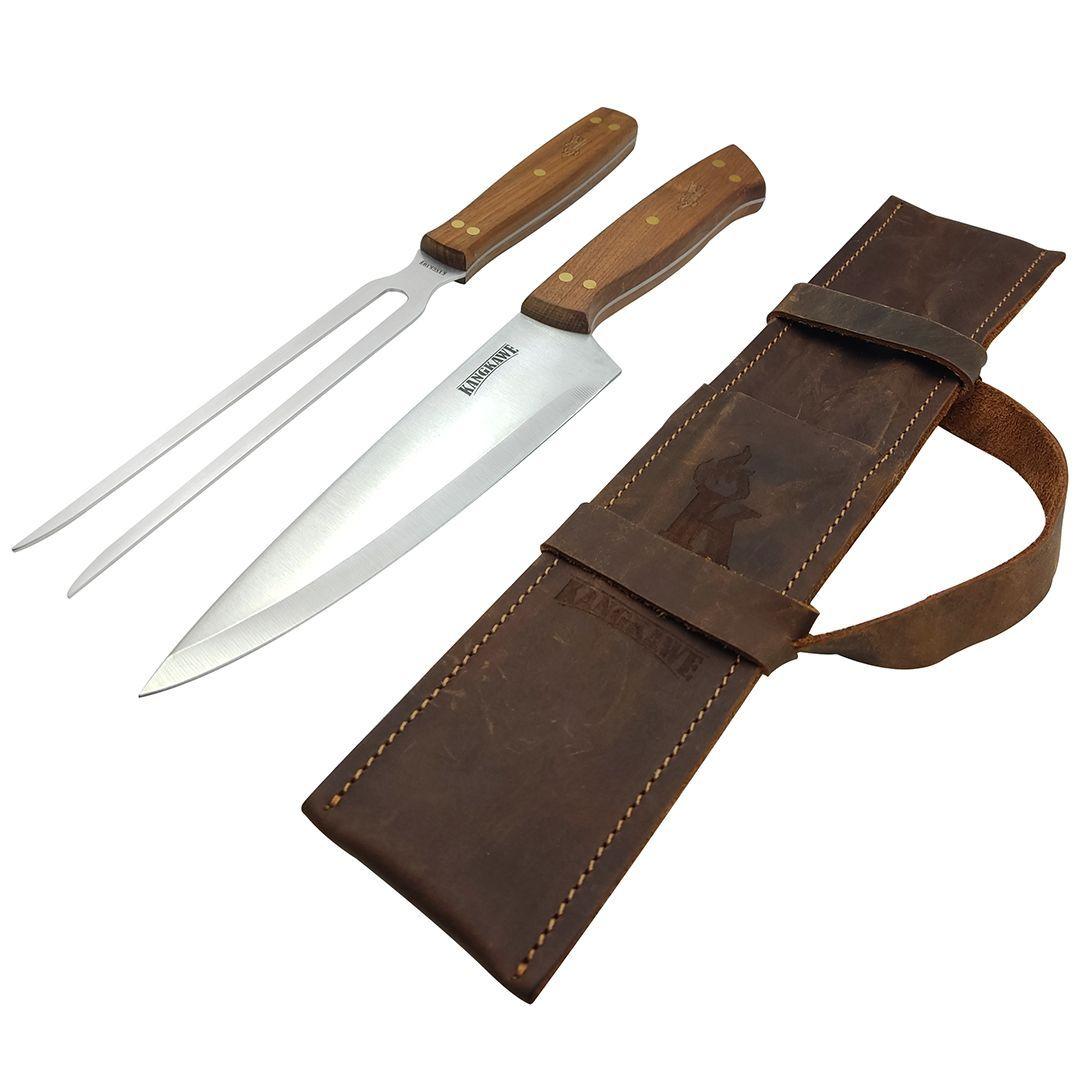 SET PARRILLERO: PINCHO+ CUCHILLO CON FUNDA ESTUCHE DE CUERO CAFÉ RUSTICO-0
