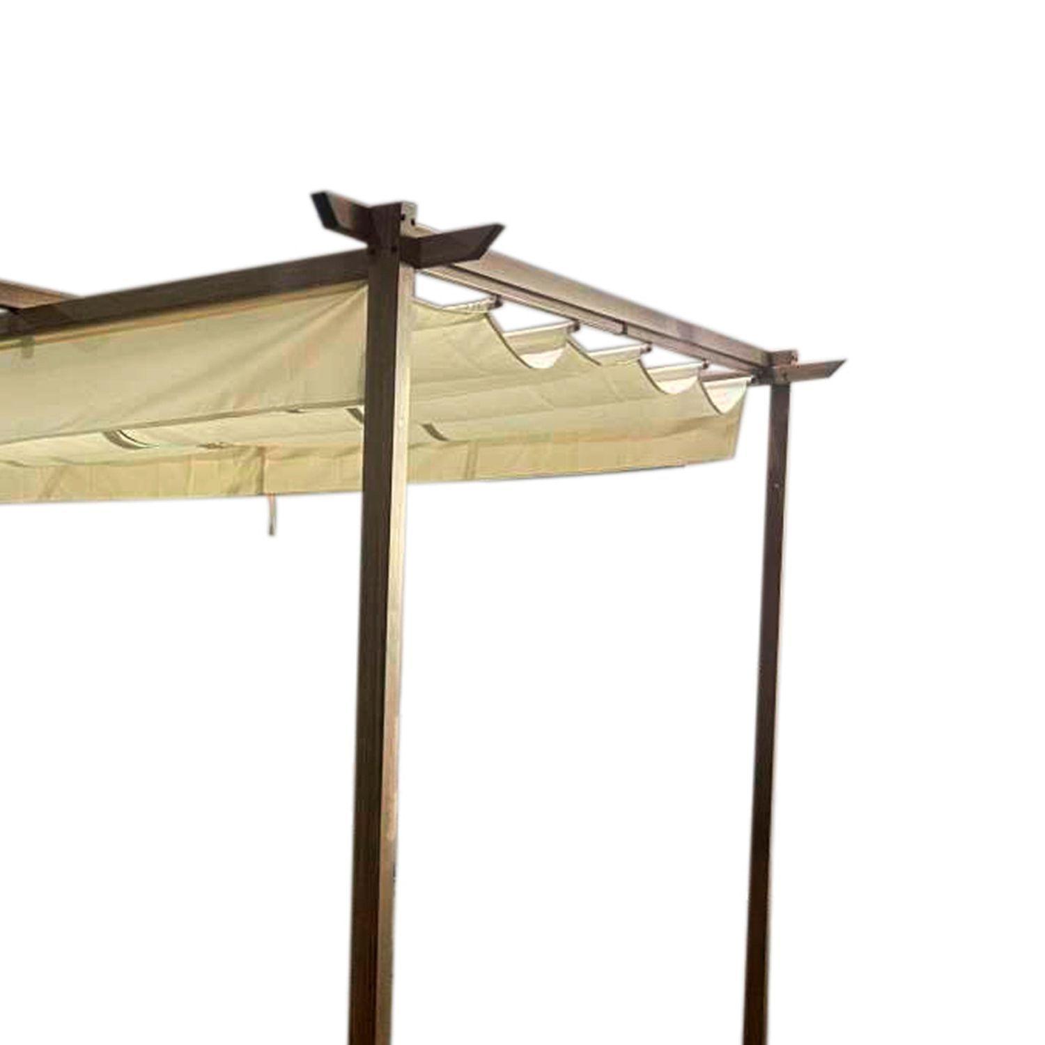 Pérgola Rústica con Tela Retráctil 3x4 mt Marfil-1