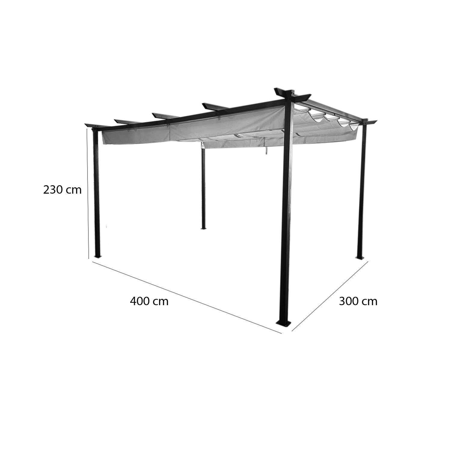 Pérgola Rústica con Tela Retráctil 3x4 mt Marfil-3
