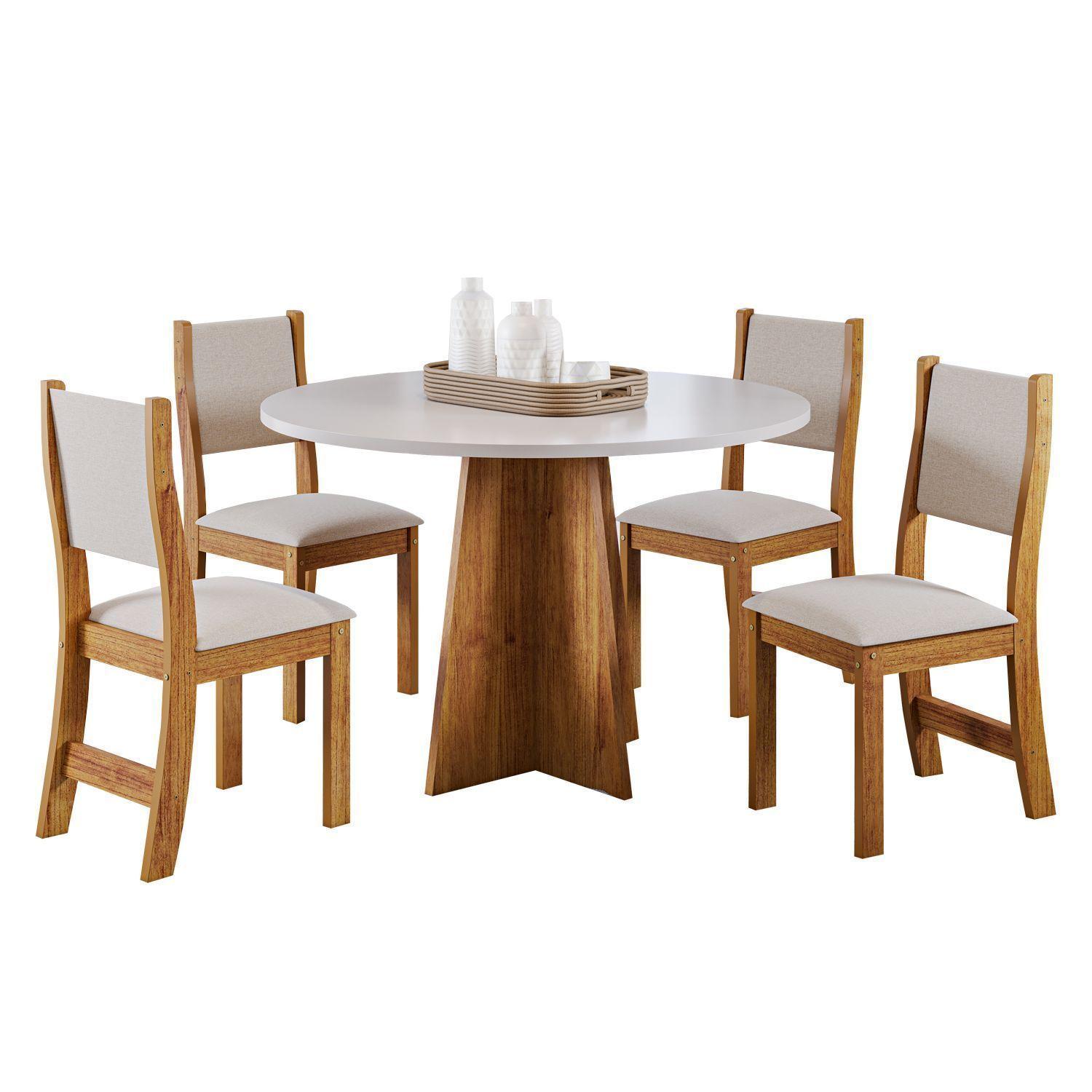 Juego de comedor redondo 4 sillas Imperio Beige 78 x 90 x 90-3