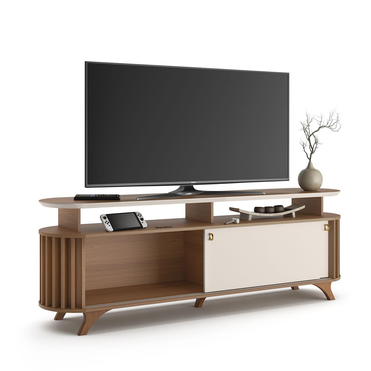 Rack Tv Vilnius 70" 182x62x41 cm Castaño / Off White-3