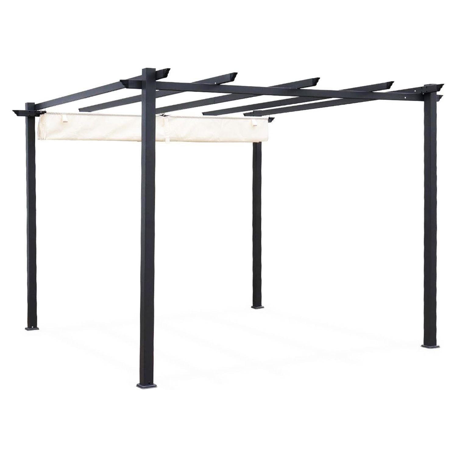 Pérgola con Tela Retráctil 3x3mt Marfil-2