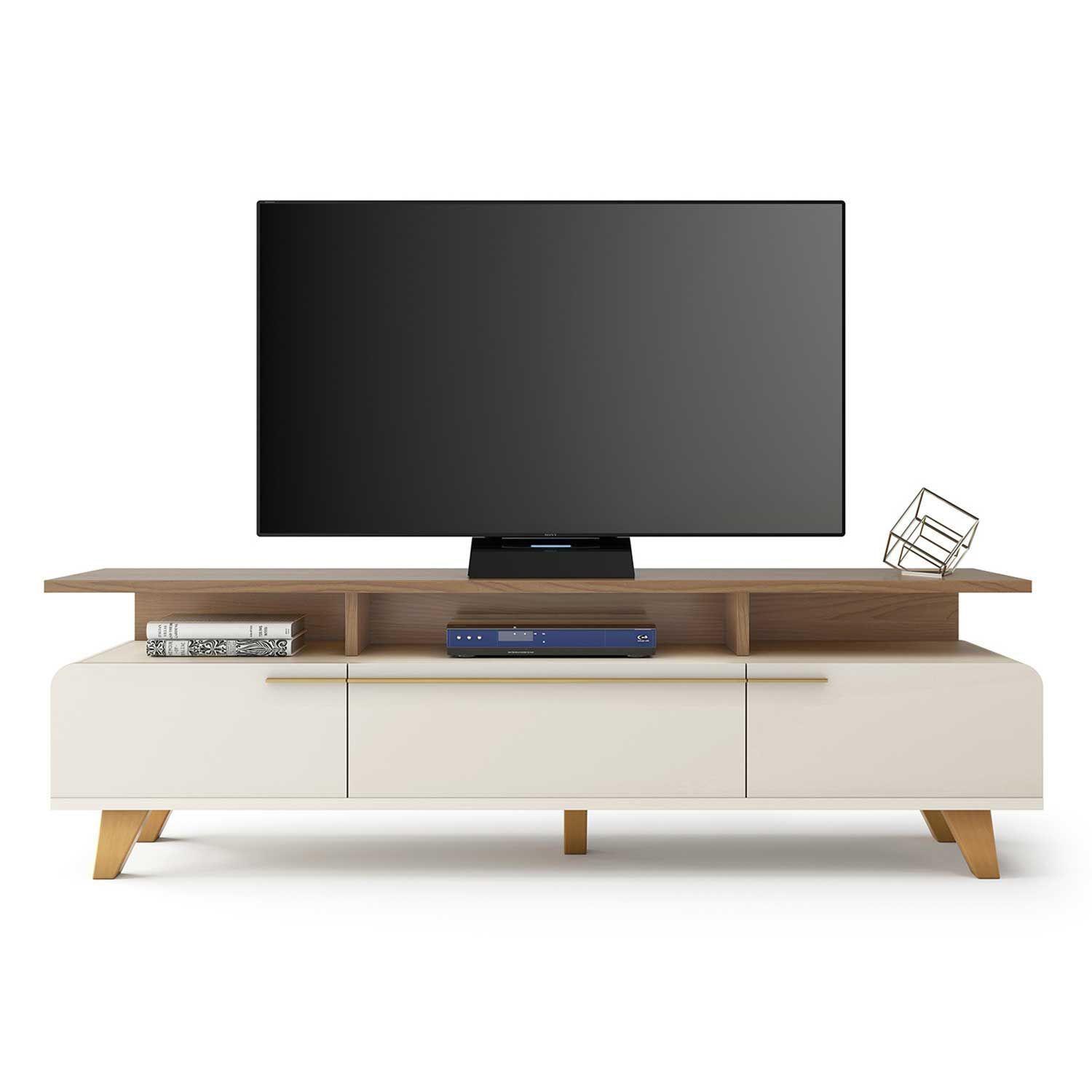 Rack Siena Tv 70" 2.0 Off White Castaño 200 x 61 x 38 cm-3