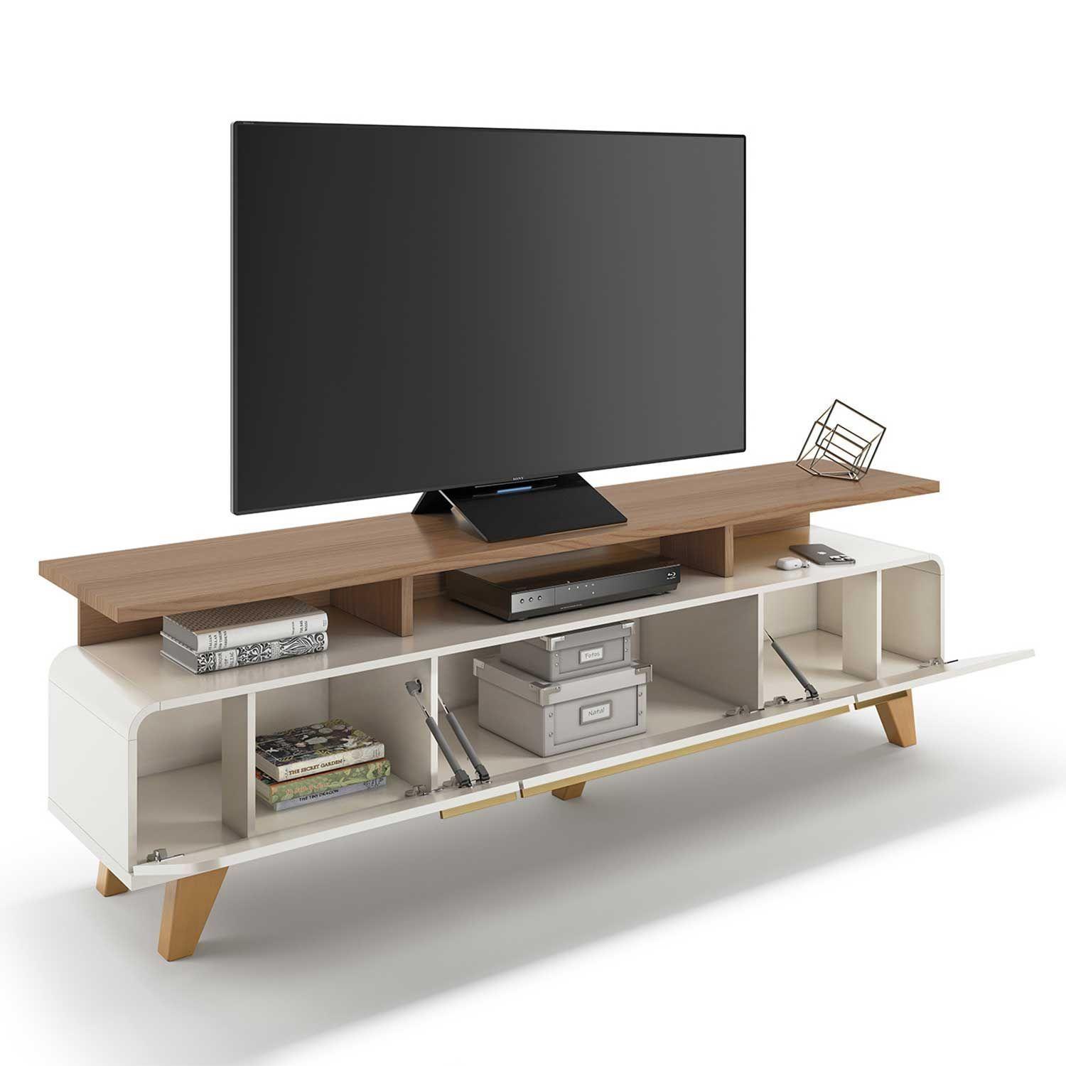 Rack Siena Tv 70" 2.0 Off White Castaño 200 x 61 x 38 cm-2