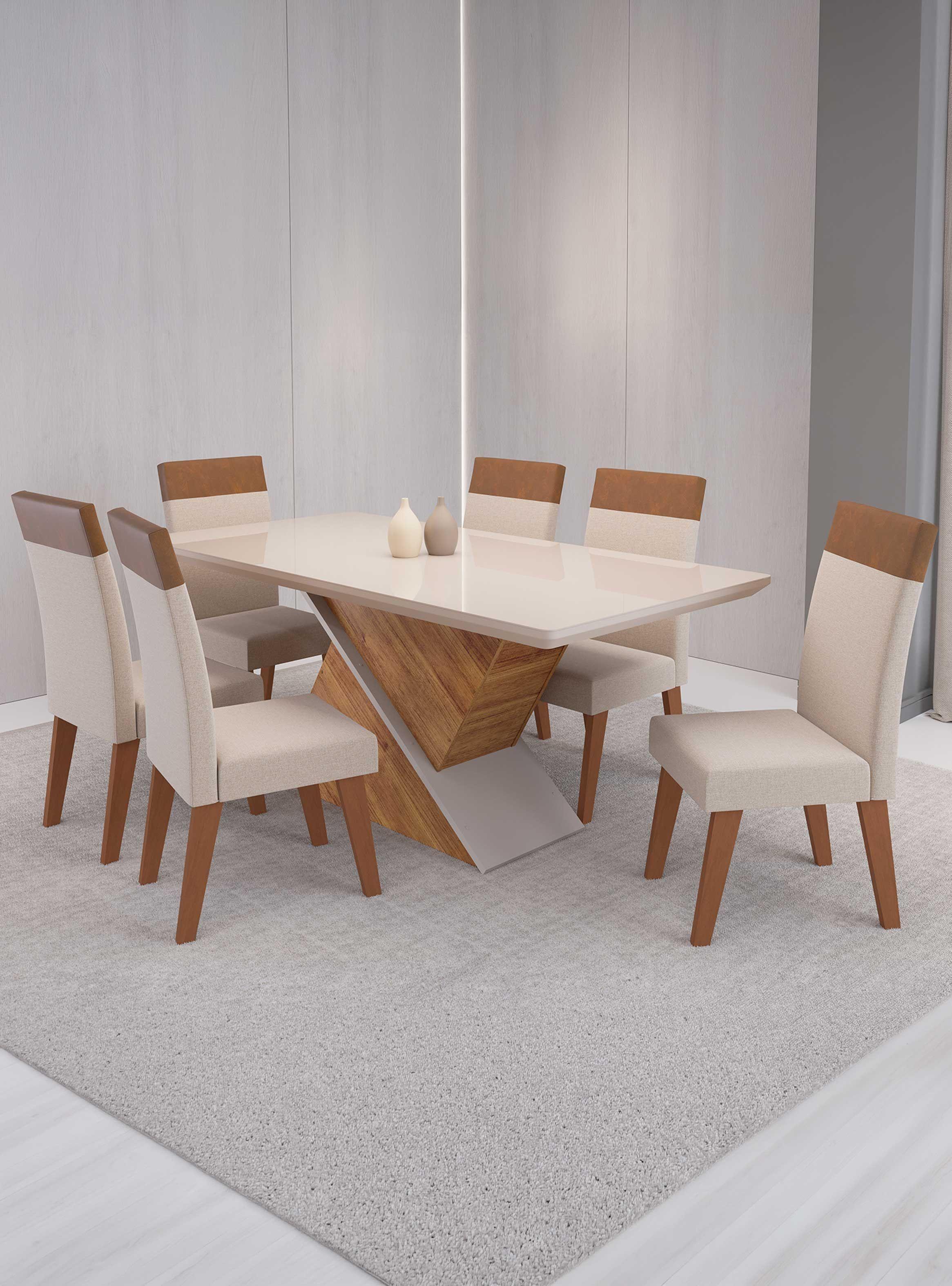Juego de Comedor 6 sillas Elite Beige 82 cm x 90 cm x 180 cm-1