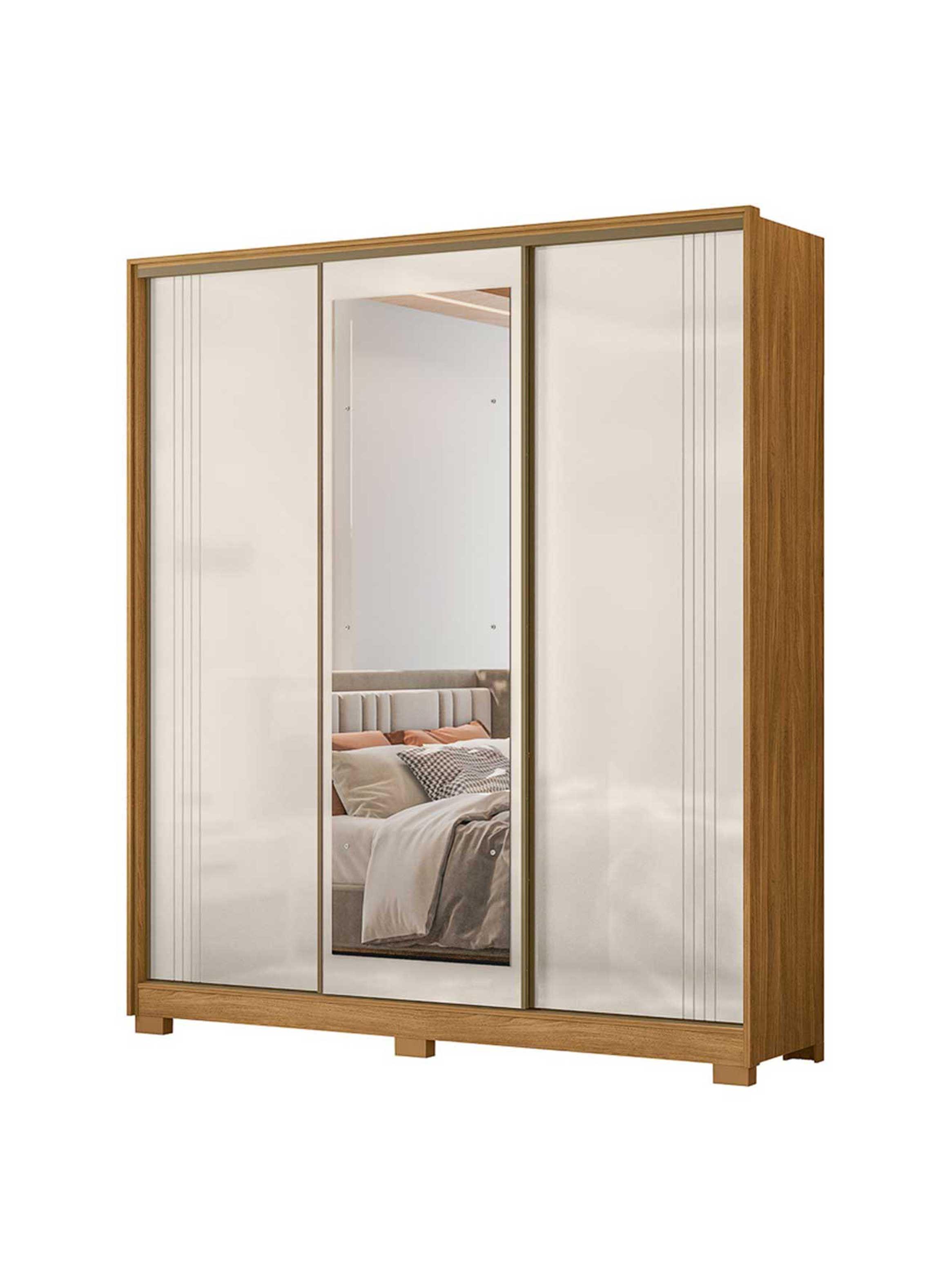 Clóset 3 Puertas Dallas Freijo / Off White con Espejo-2