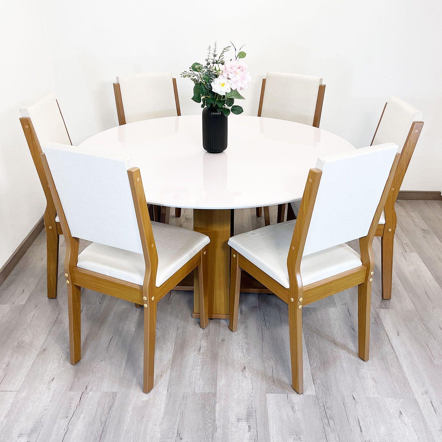 Juego de Comedor Amoré 135x135 cm Vidrio 6 Sillas Beige-0