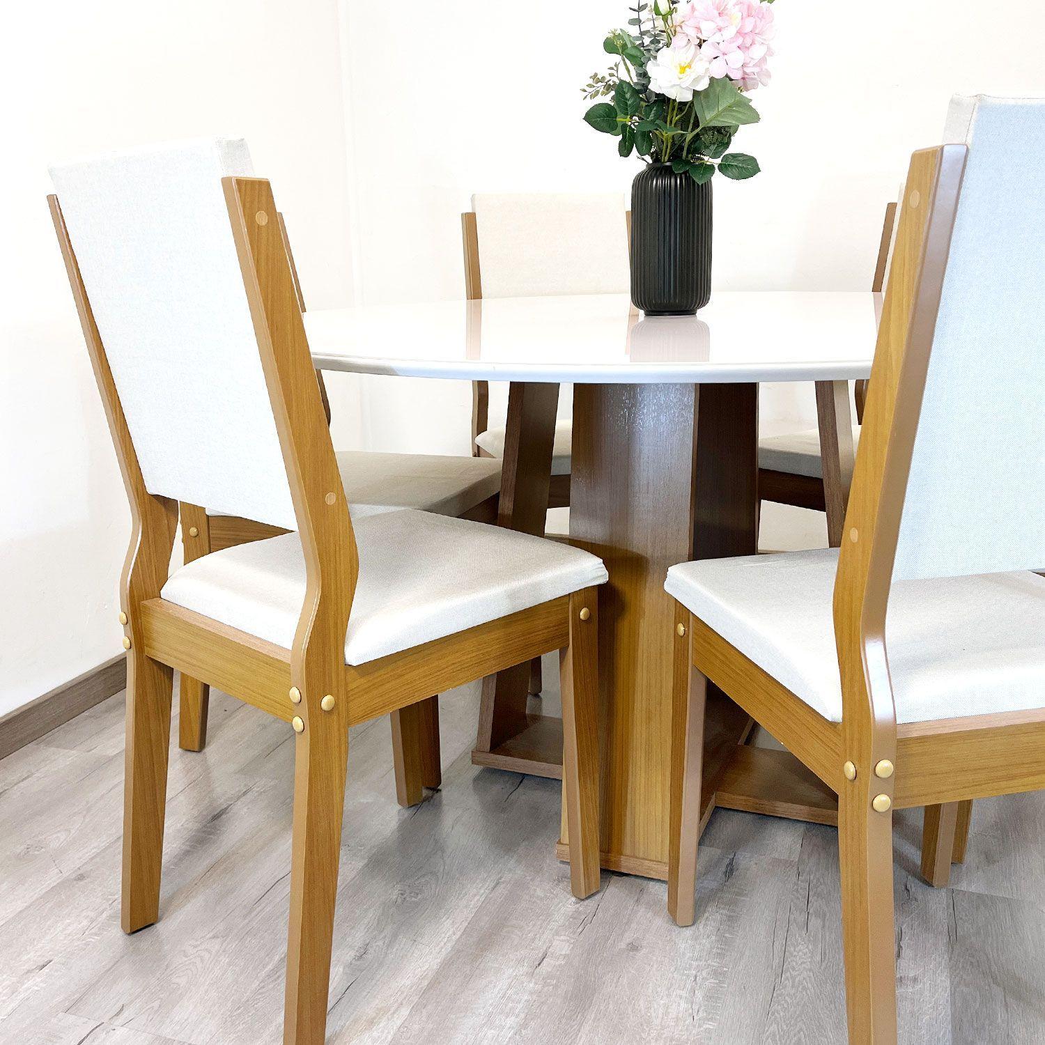 Juego de Comedor Amoré 135x135 cm Vidrio 6 Sillas Beige-1