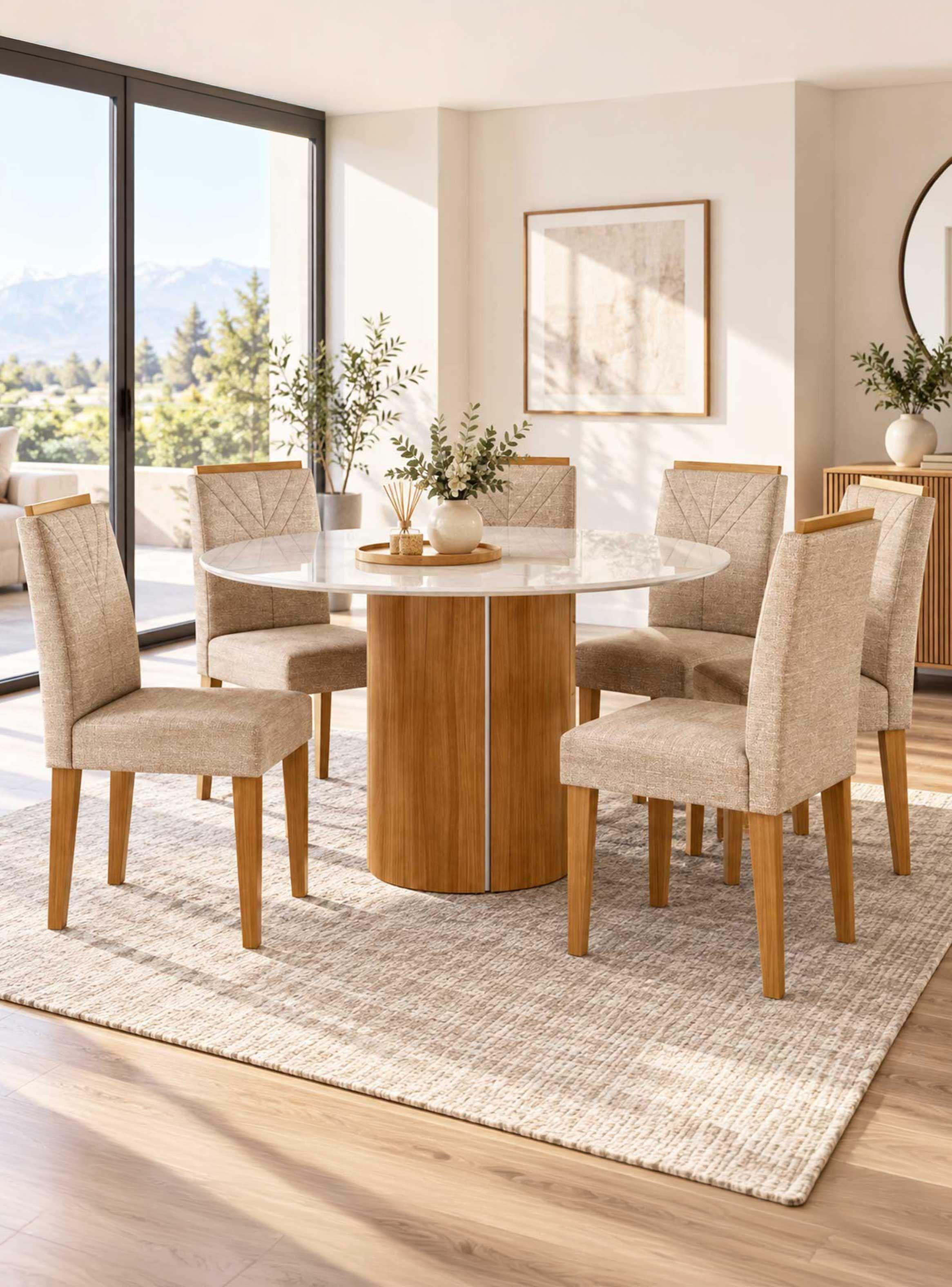 Juego de comedor redondo 6 sillas Serena Vidrio 1 35 Beige-0