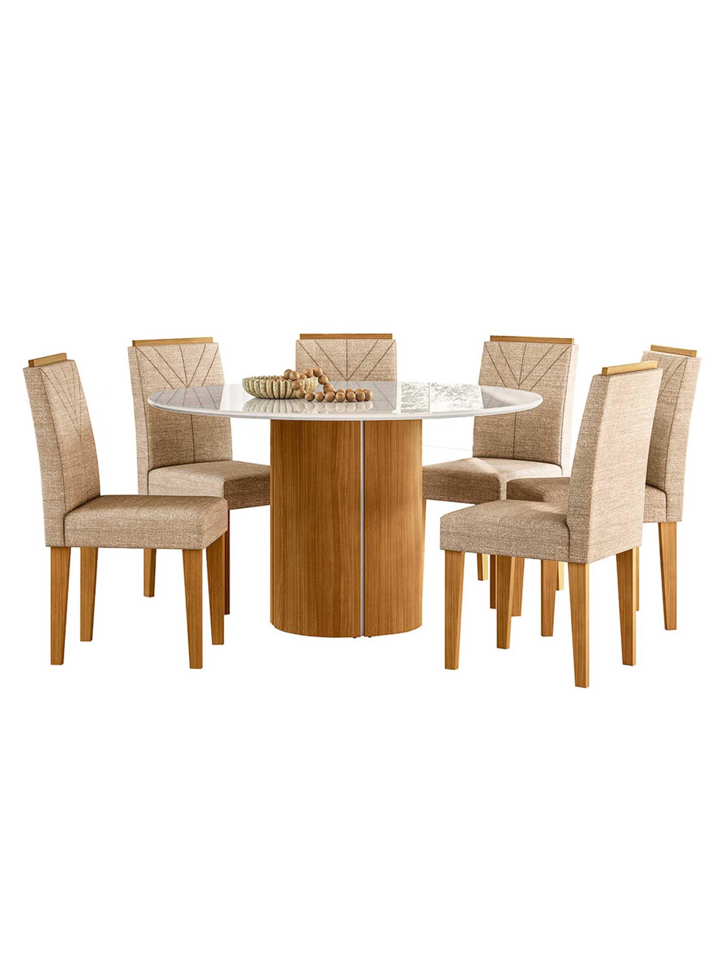 Juego de comedor redondo 6 sillas Serena Vidrio 1 35 Beige-3