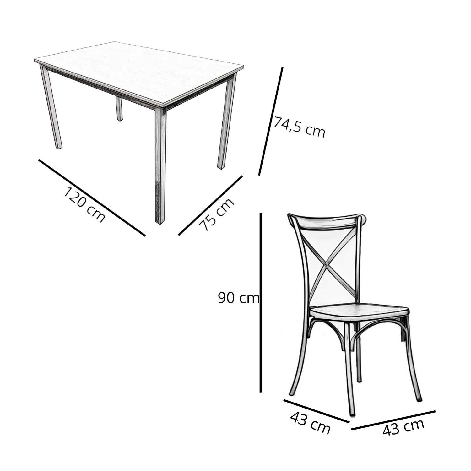 Juego de Comedor New York + 4 Sillas Crossback Retro negras-7