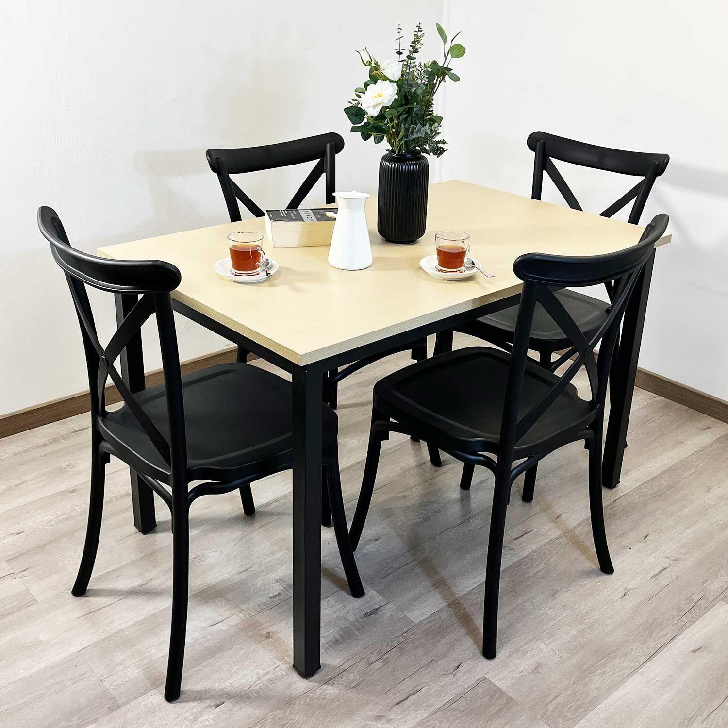 Juego de Comedor New York + 4 Sillas Crossback Retro negras-1