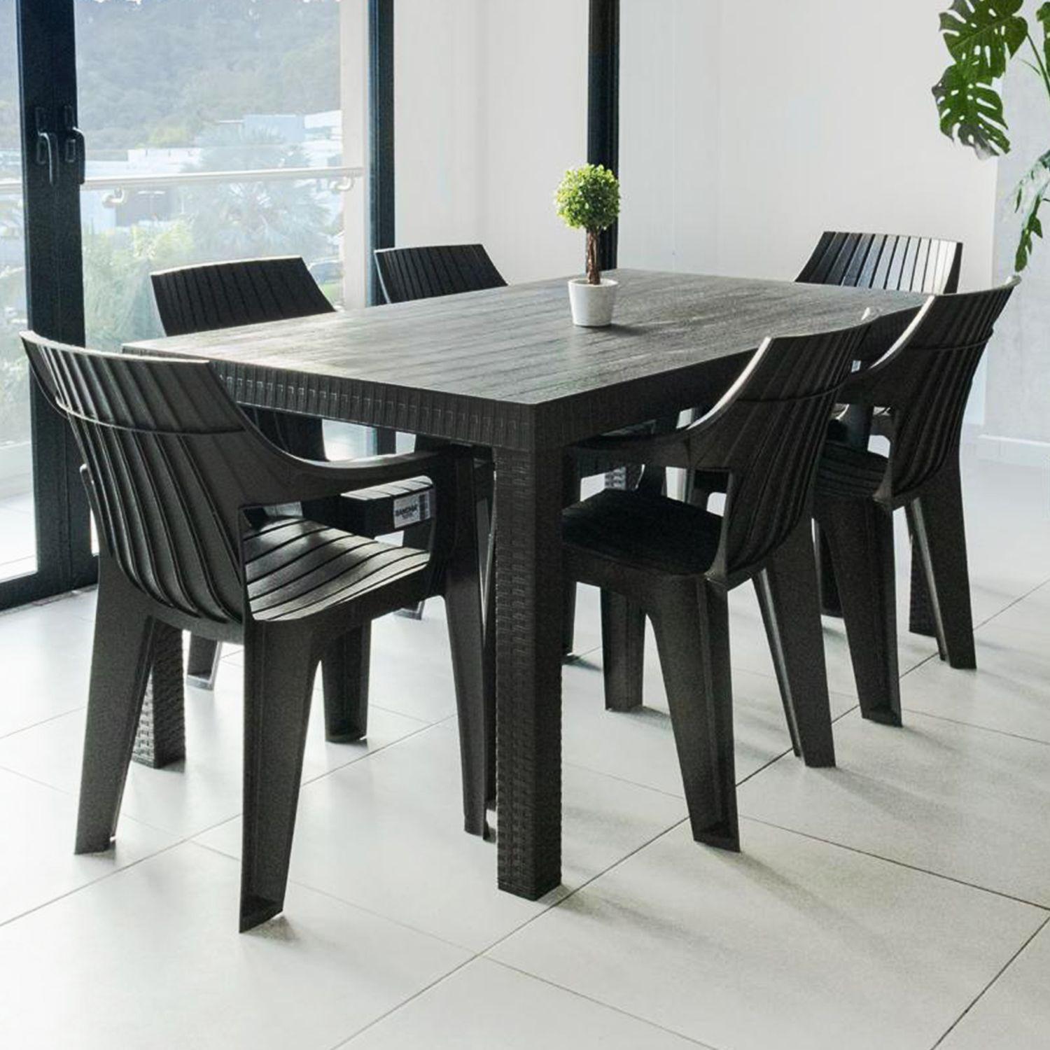 Juego de Comedor Terraza Macao Chocolate 155x90 cm 6 Sillas-1