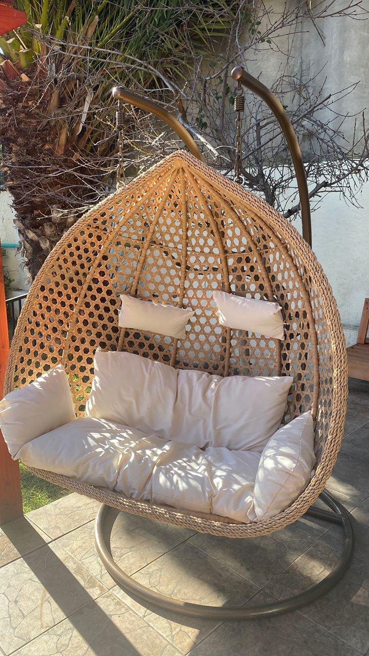 Silla Colgante Hawái XXL Caramelo Cojín Marfil-2