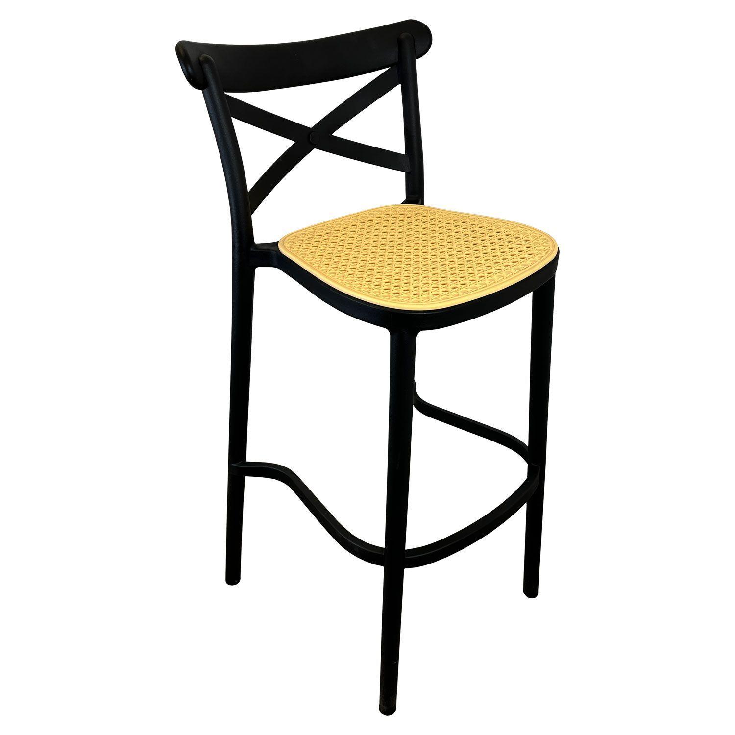 Pack 2 Taburetes Bar Crossback Negra Asiento Beige-3