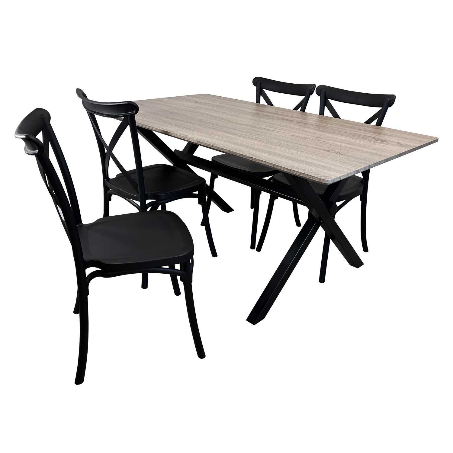 Juego de comedor Vermont 4 sillas crossback negras 160 x 90 x 77 cm-4