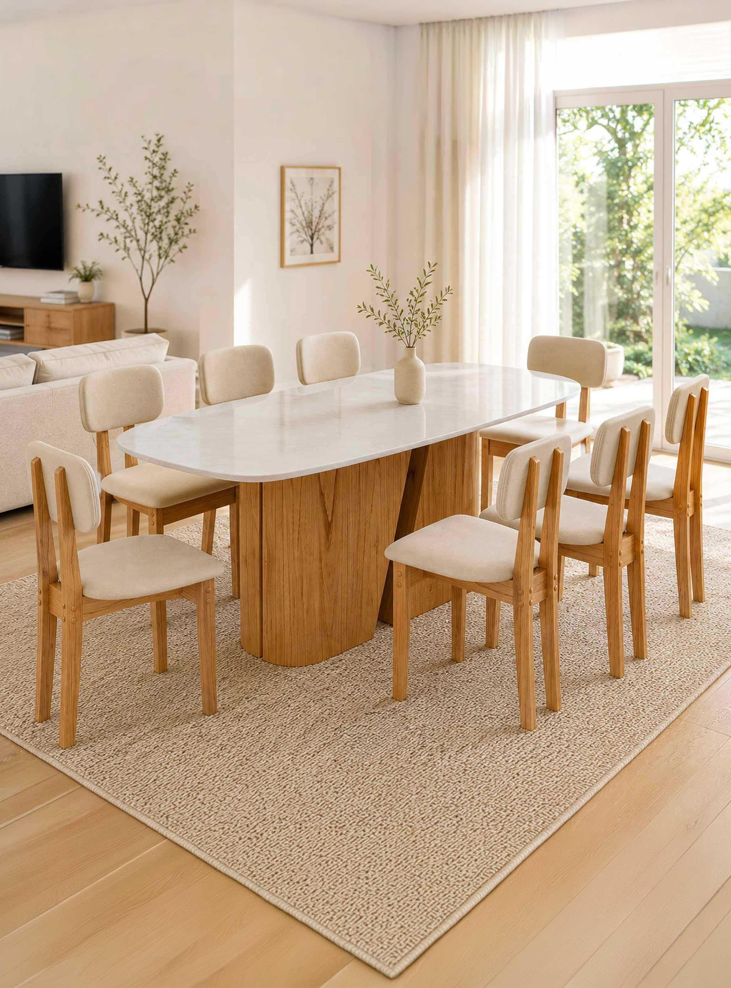 Juego de comedor 2.00 Yasmin vidrio 8 sillas Beige-0