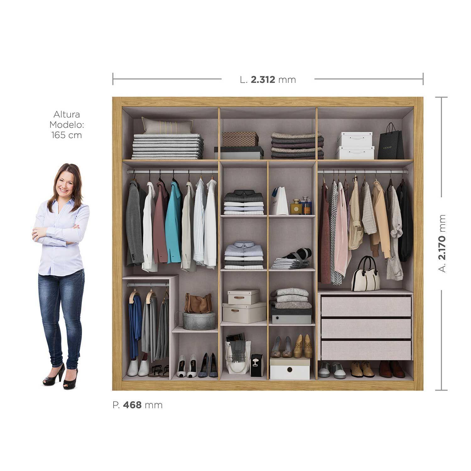Closet 6 puertas con espejo Rivoli Marrocos/ Off white 230x46,5x227,5 -2