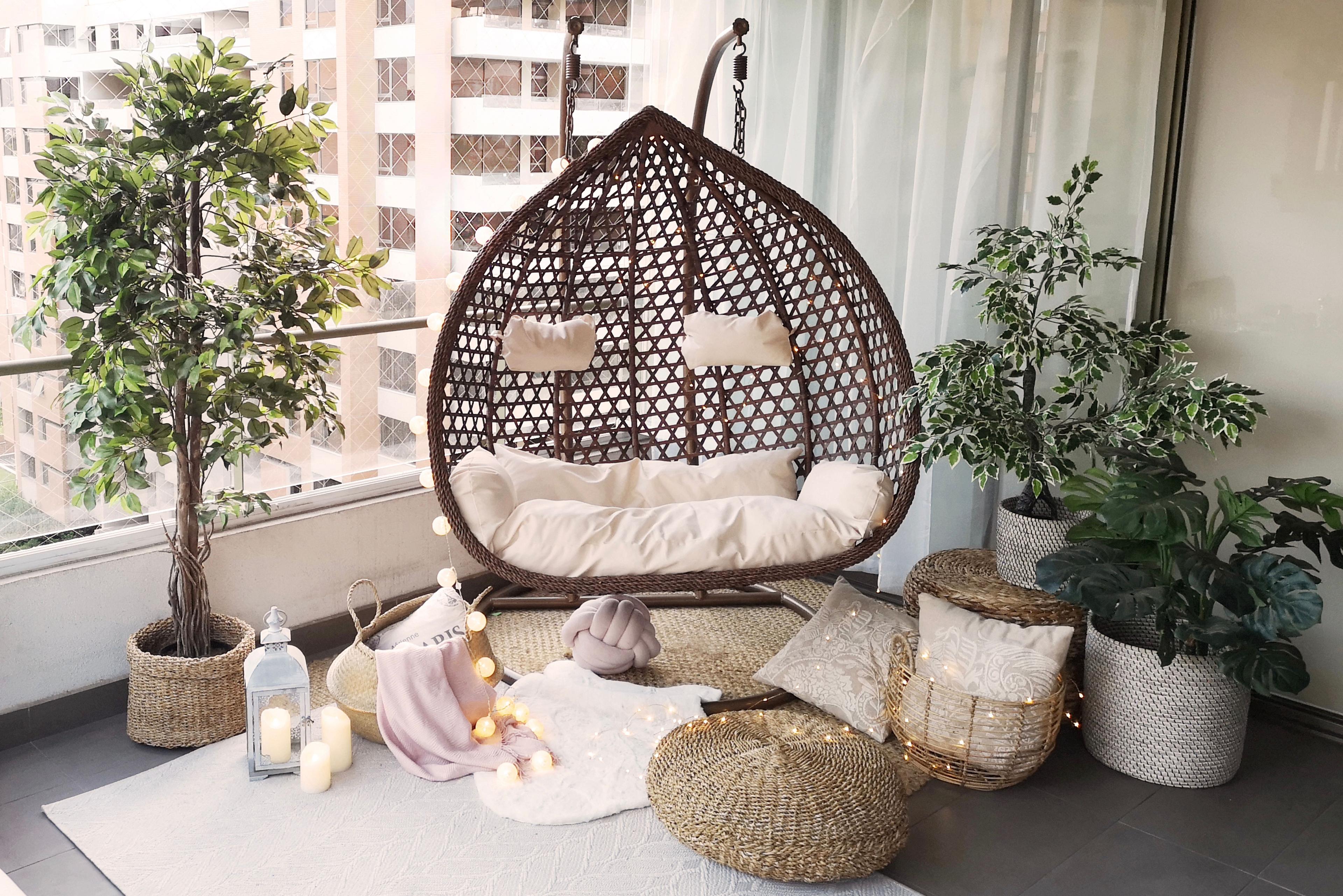 Silla Colgante Hawái XXL Chocolate Cojín Marfil-2