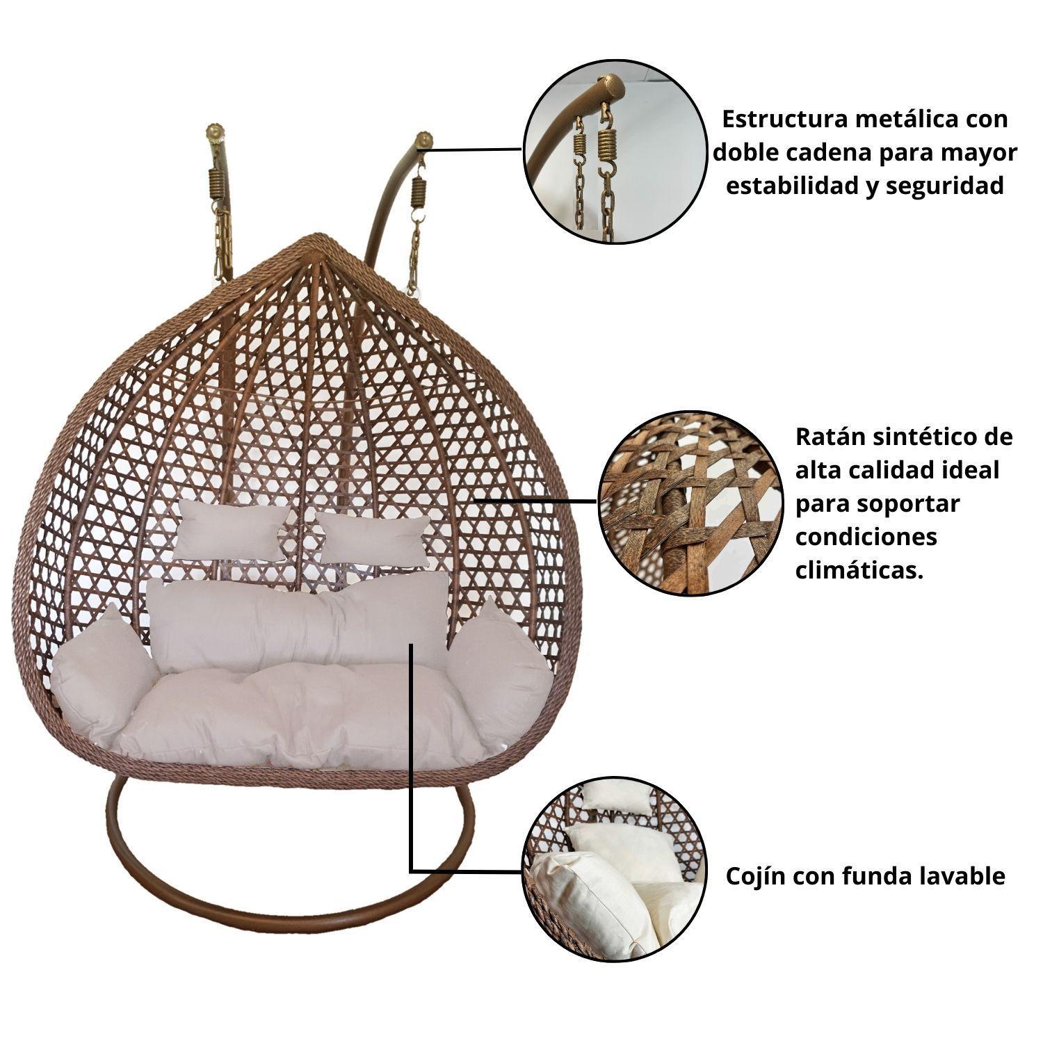 Silla Colgante Hawái XXL Chocolate Cojín Marfil-3