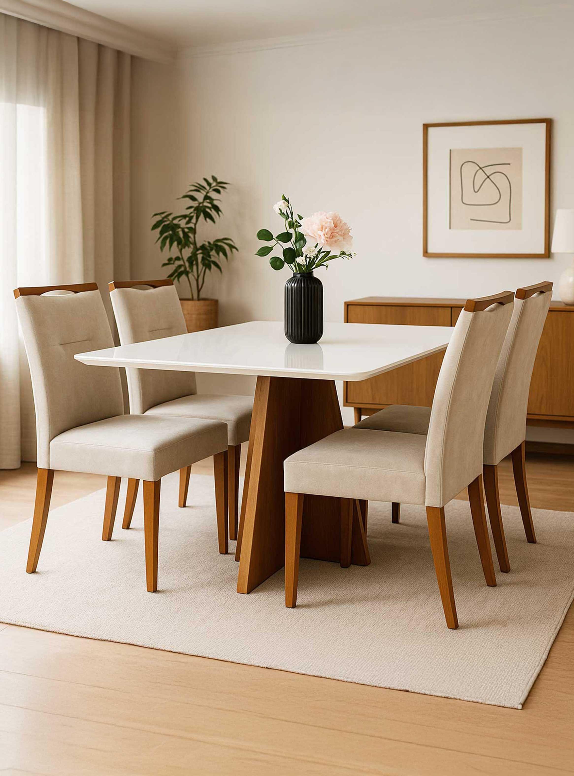 Juego de Comedor Annecy 120x80 cm Vidrio 4 Sillas Beige  -0