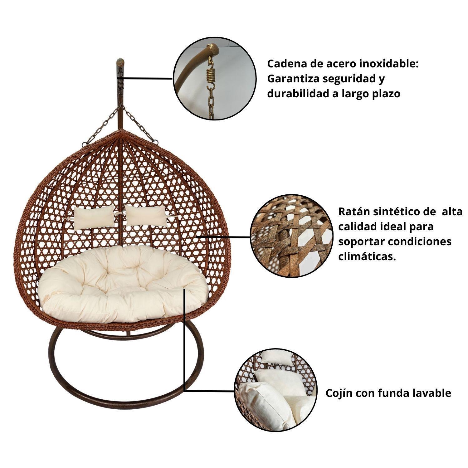 Silla Colgante Hawái XL Chocolate Cojín Marfil-4