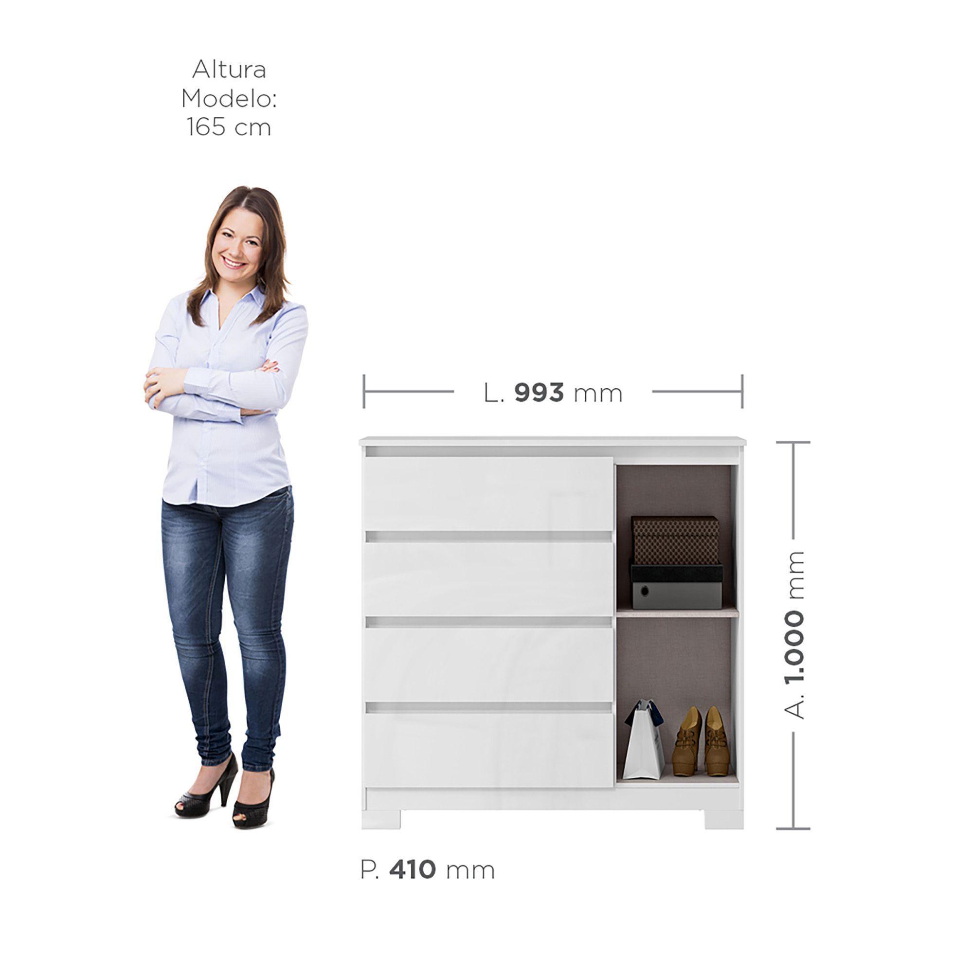 Comoda 4 cajones 1 puerta Alessia Blanca 100 x 99,3 x 41-2