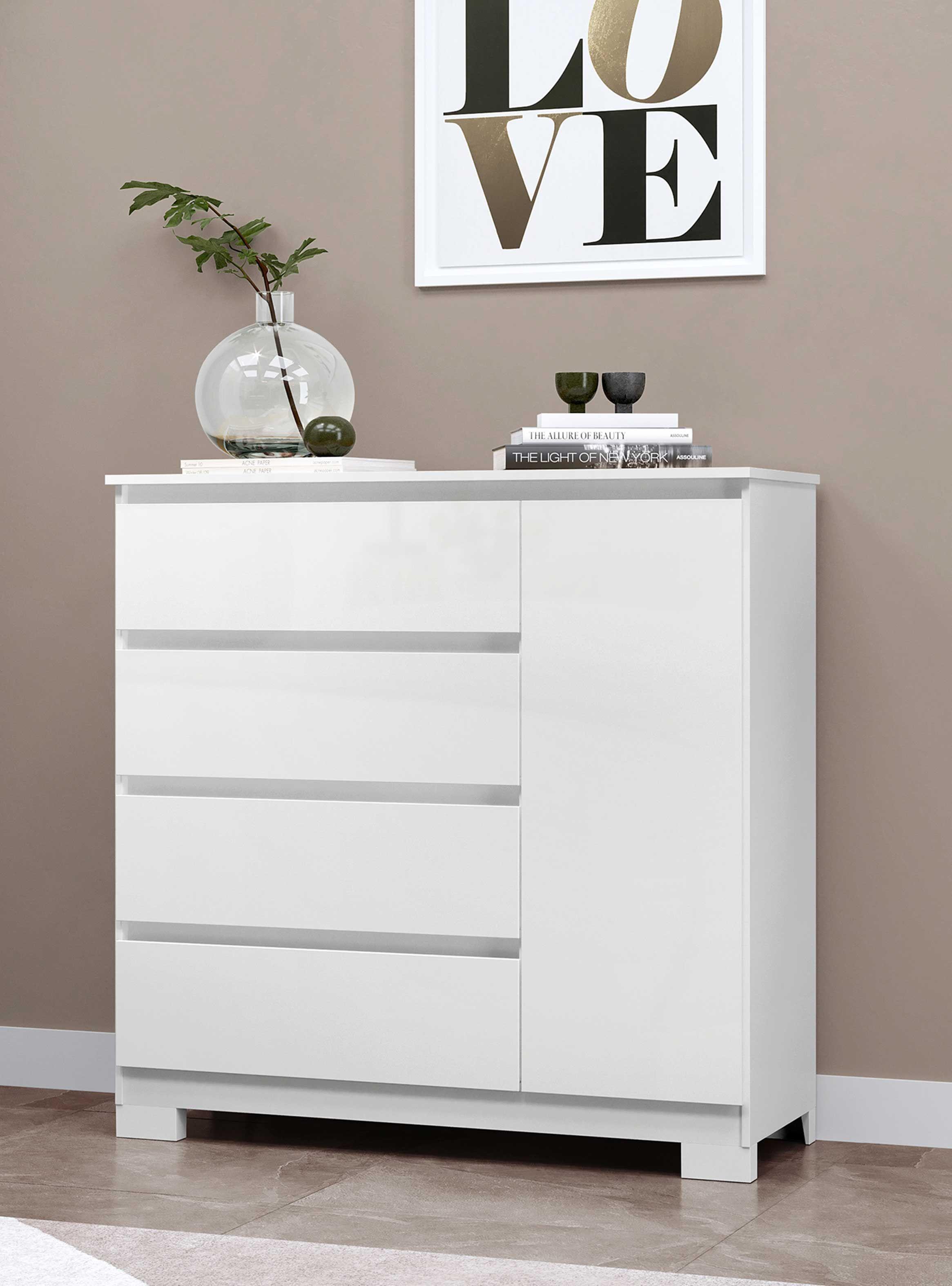 Comoda 4 cajones 1 puerta Alessia Blanca 100 x 99,3 x 41-0
