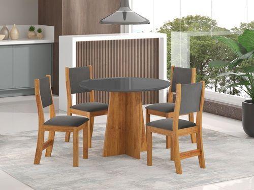 Juego de comedor redondo 4 sillas Destello Gris  78 x 90 x 90 cm-5