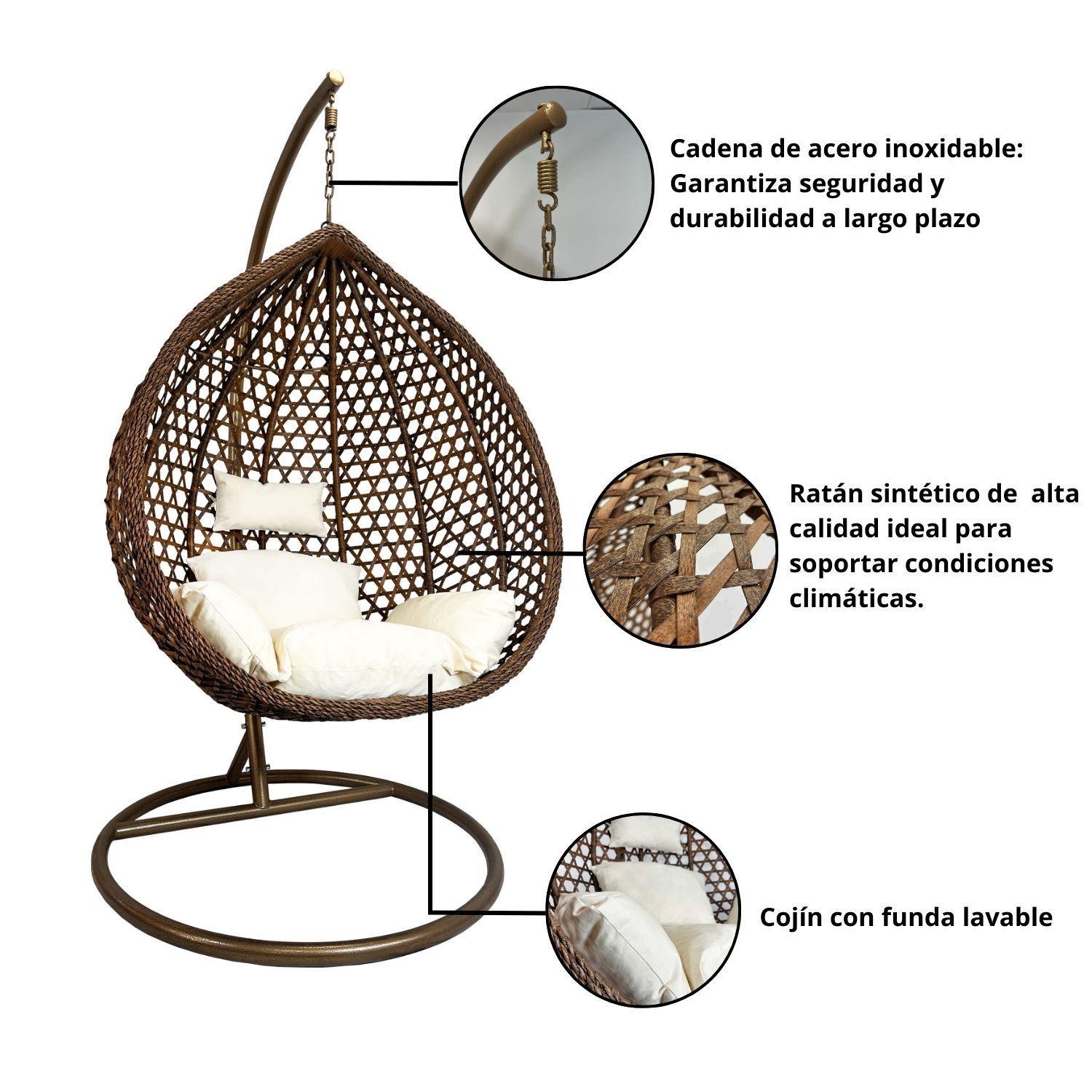 Silla Colgante Hawái L Chocolate Cojín Marfil-6