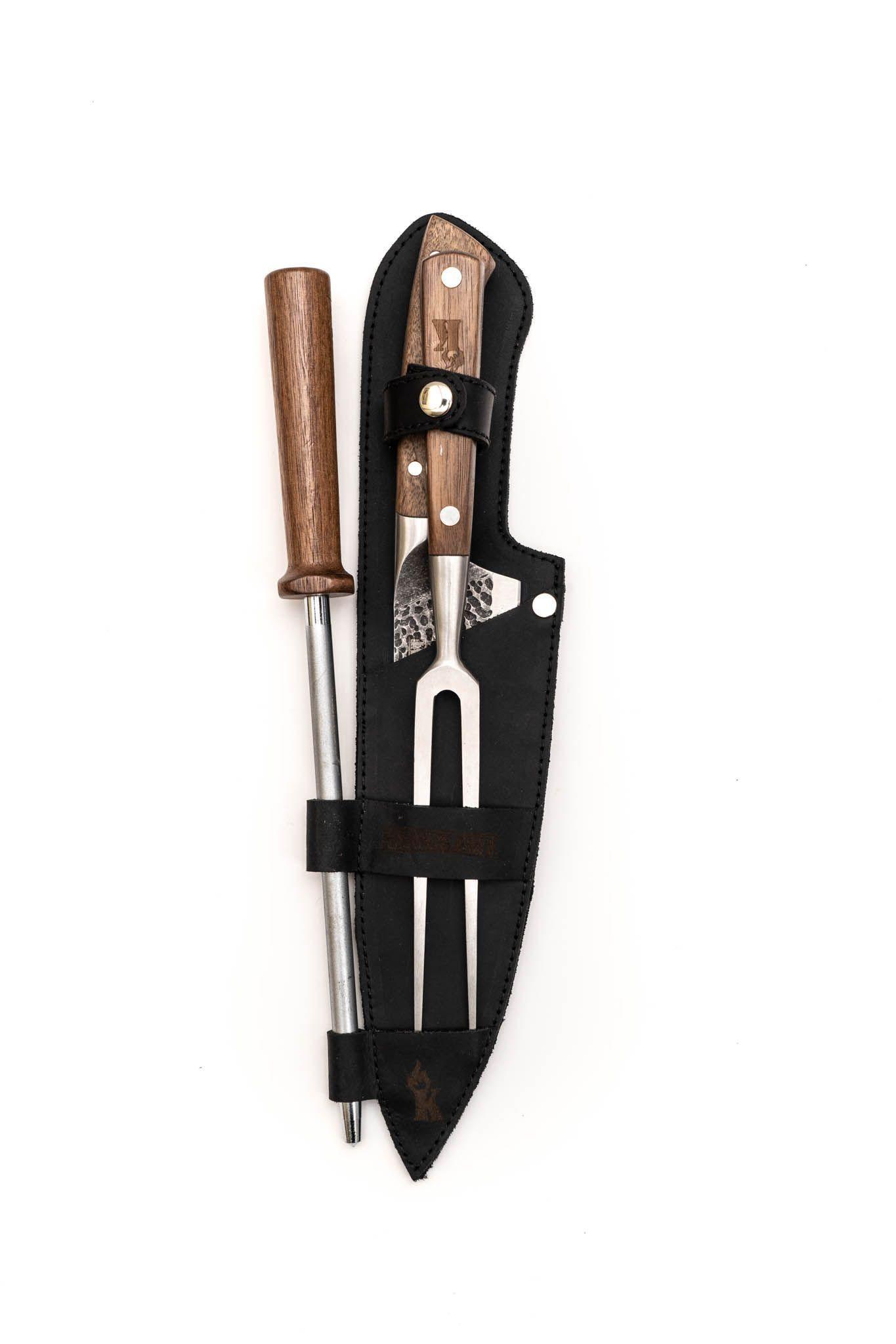 TRILOGIA EN CUERO: PINCHO PRO + CUCHILLO CURACAVÍ + ASTIL-0