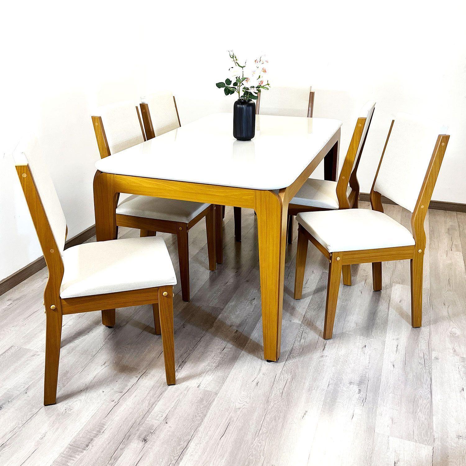 Juego de comedor Romance 160x90 cm Vidrio 6 Sillas Beige-1