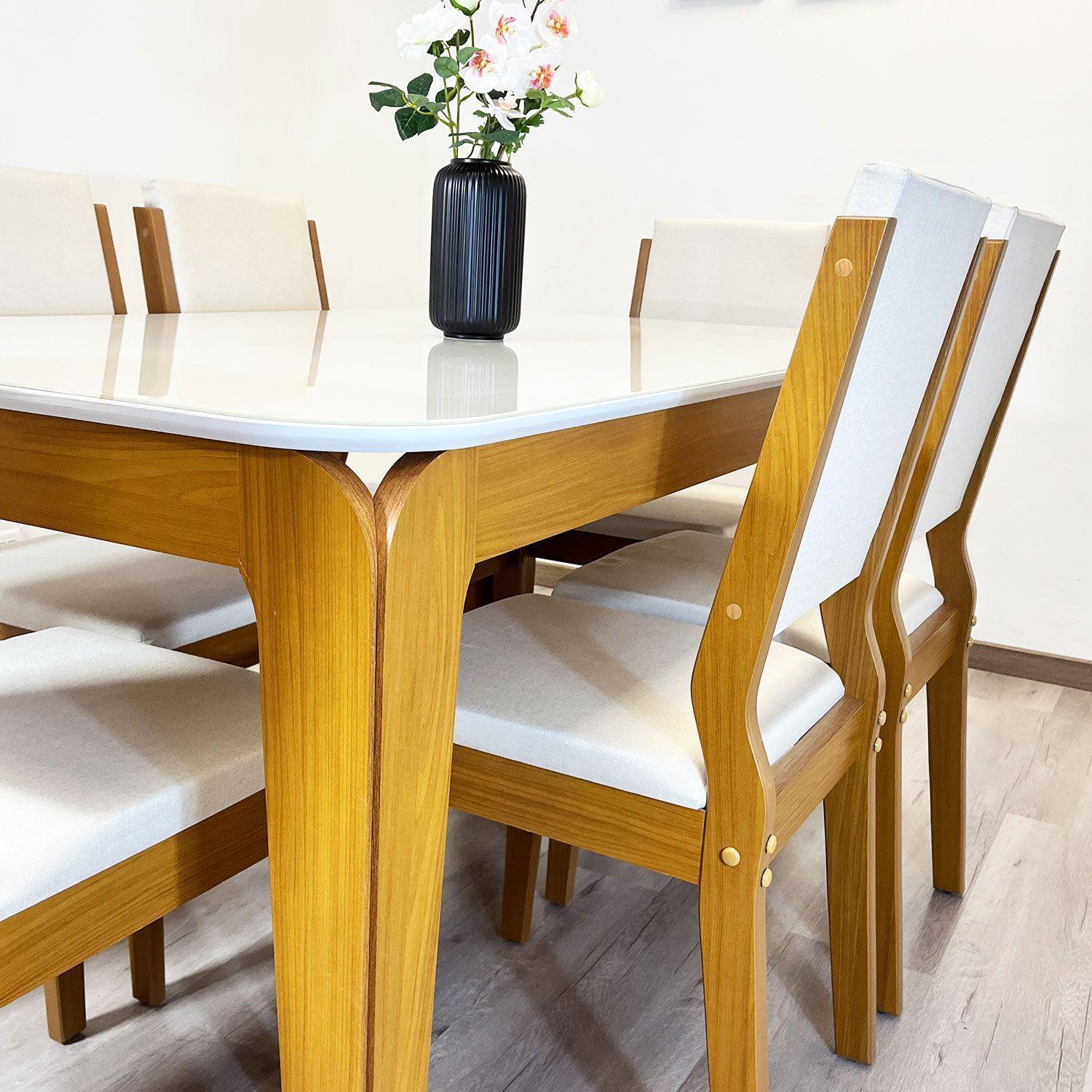 Juego de comedor Romance 160x90 cm Vidrio 6 Sillas Beige-2