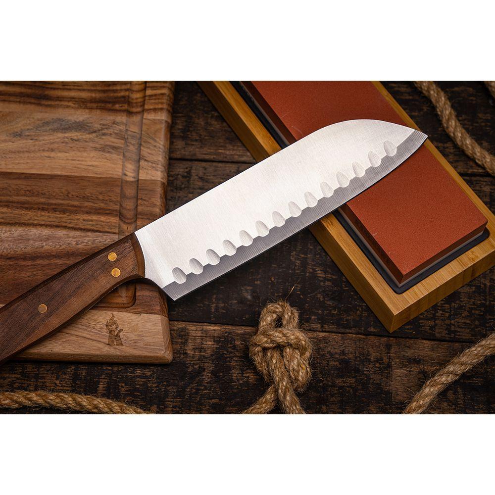 Cuchillo 7" Santoku Coñaripe Con Funda De Cuero Café-3