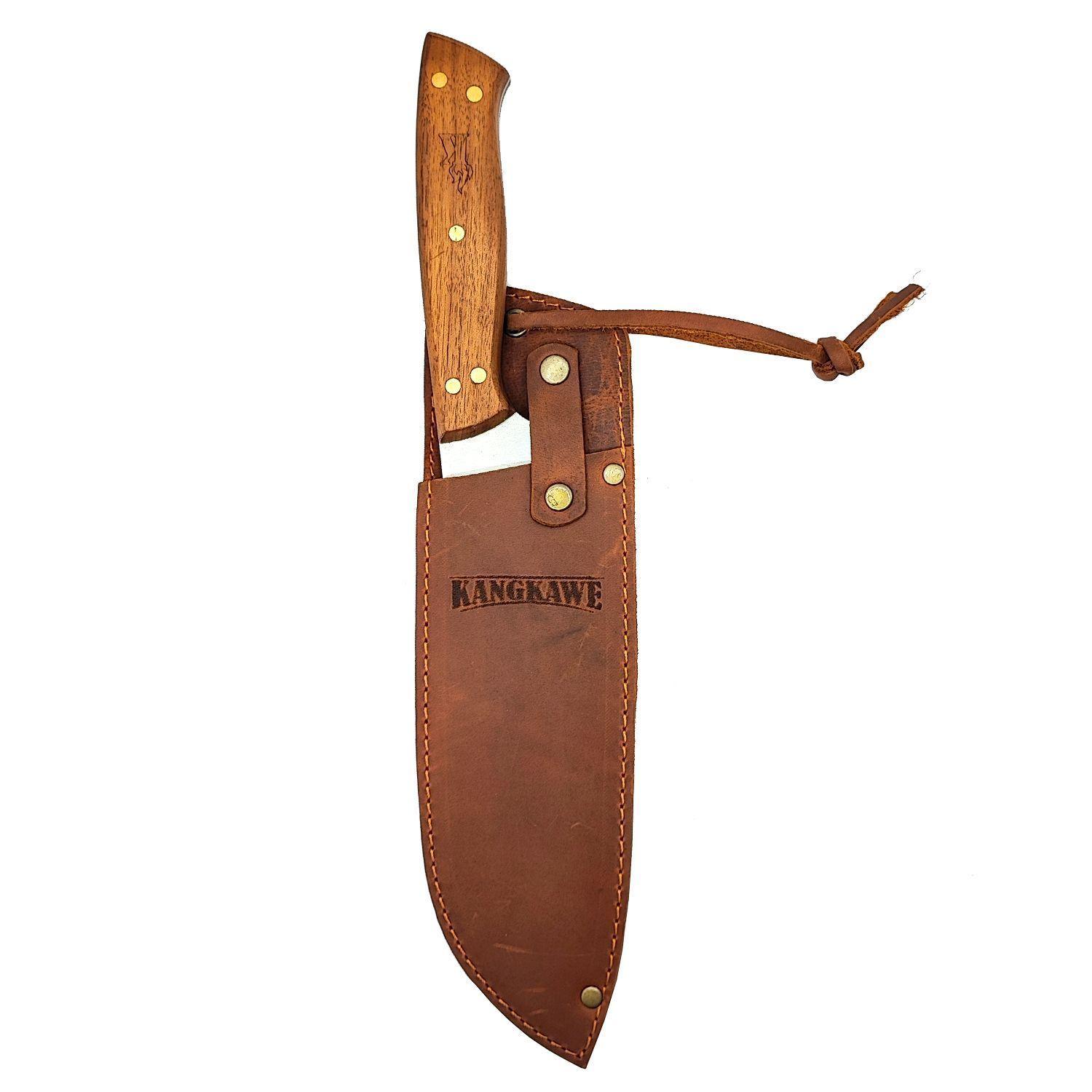 Cuchillo 7" Santoku Coñaripe Con Funda De Cuero Café-0