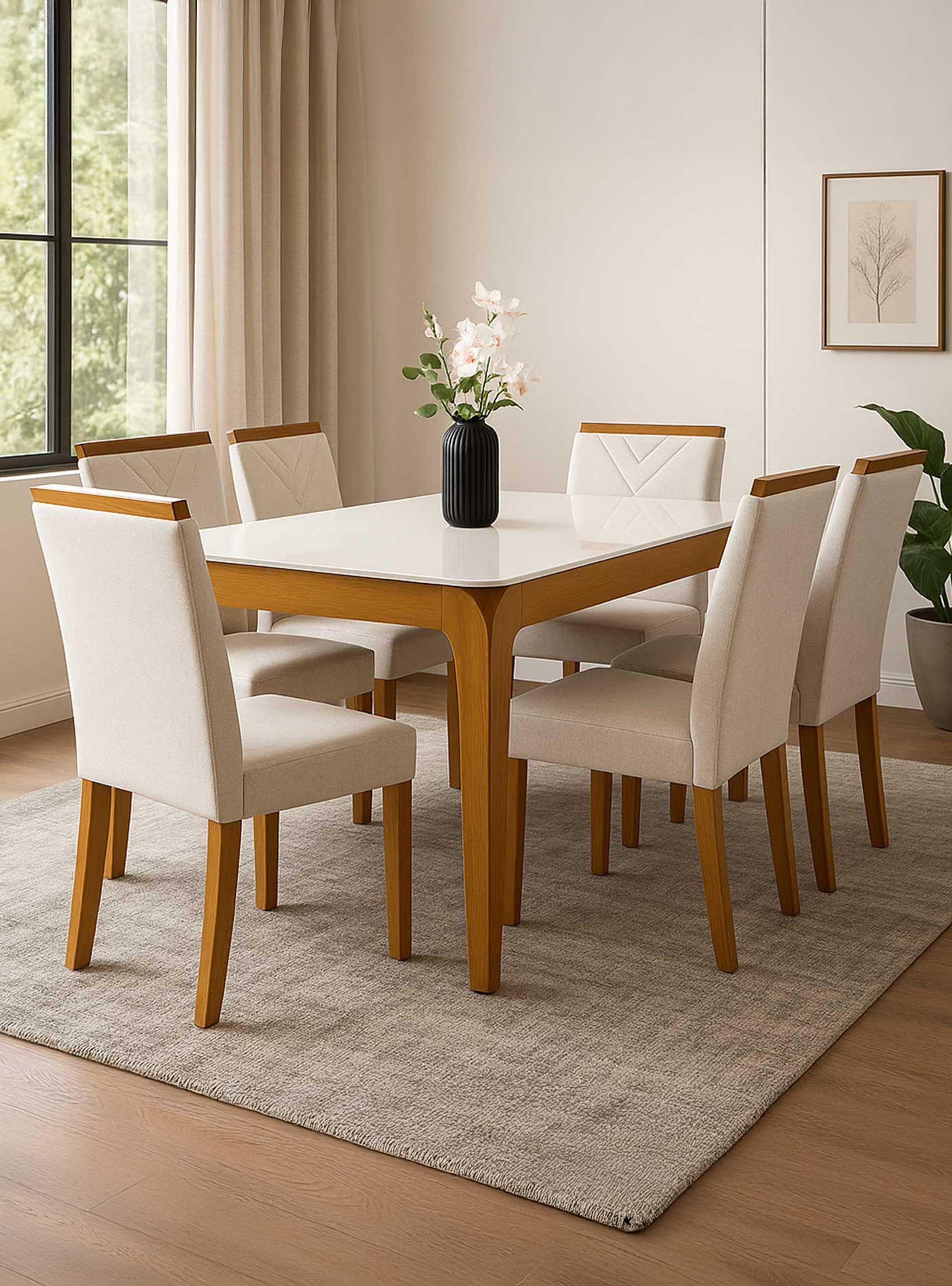 Juego de Comedor Roma 160x90 cm Vidrio 6 Sillas Beige-0