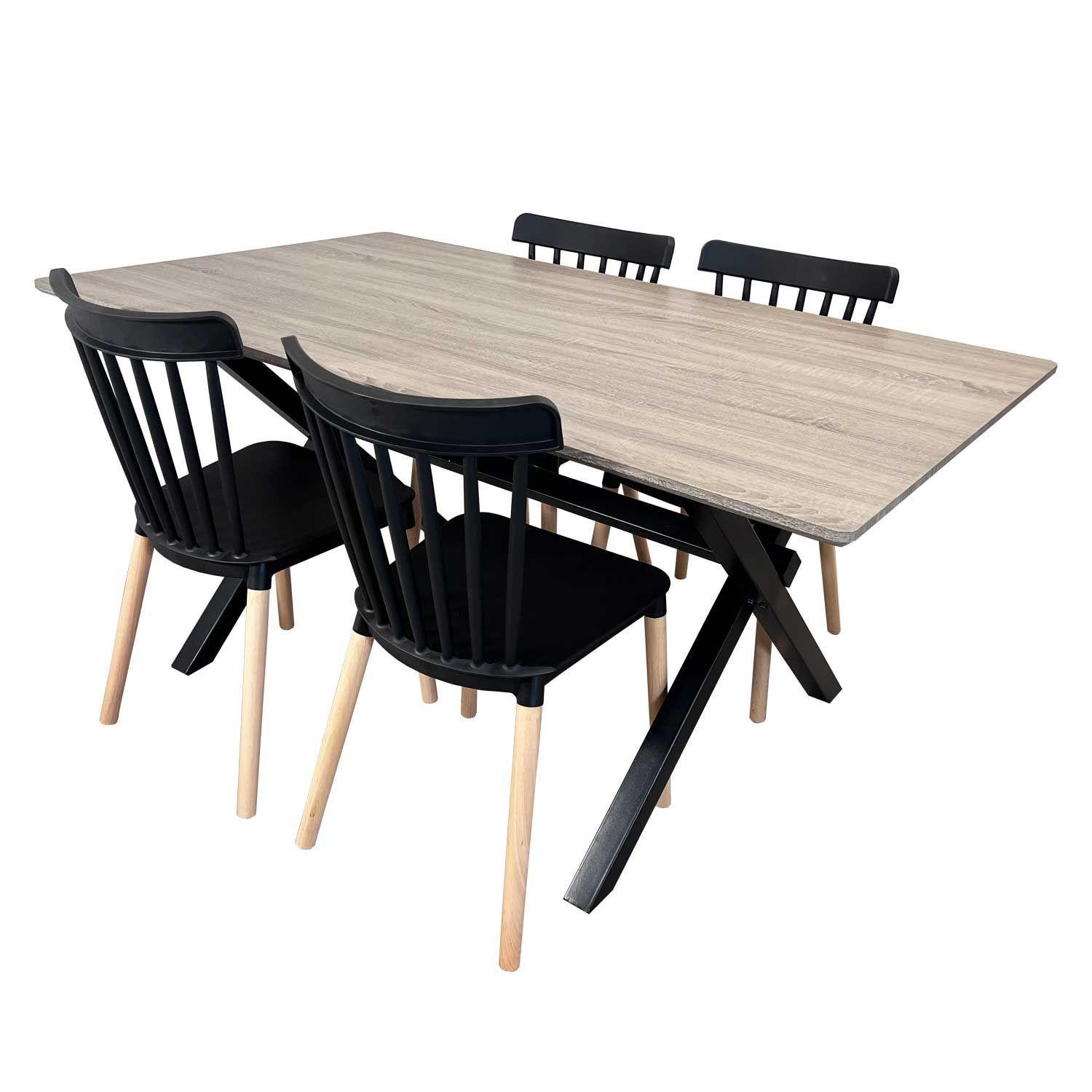 Juego de comedor Vermont 4 sillas Windsor negras  160 x 90 x 77 cm-2