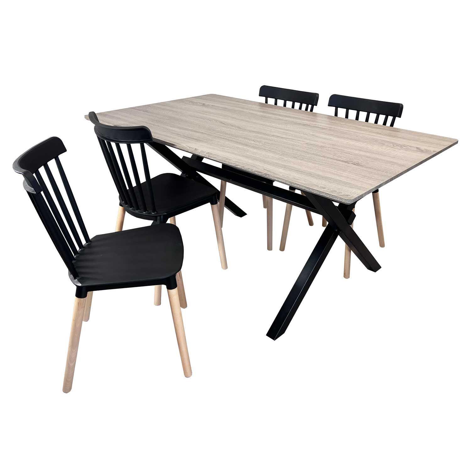 Juego de comedor Vermont 4 sillas Windsor negras  160 x 90 x 77 cm-4